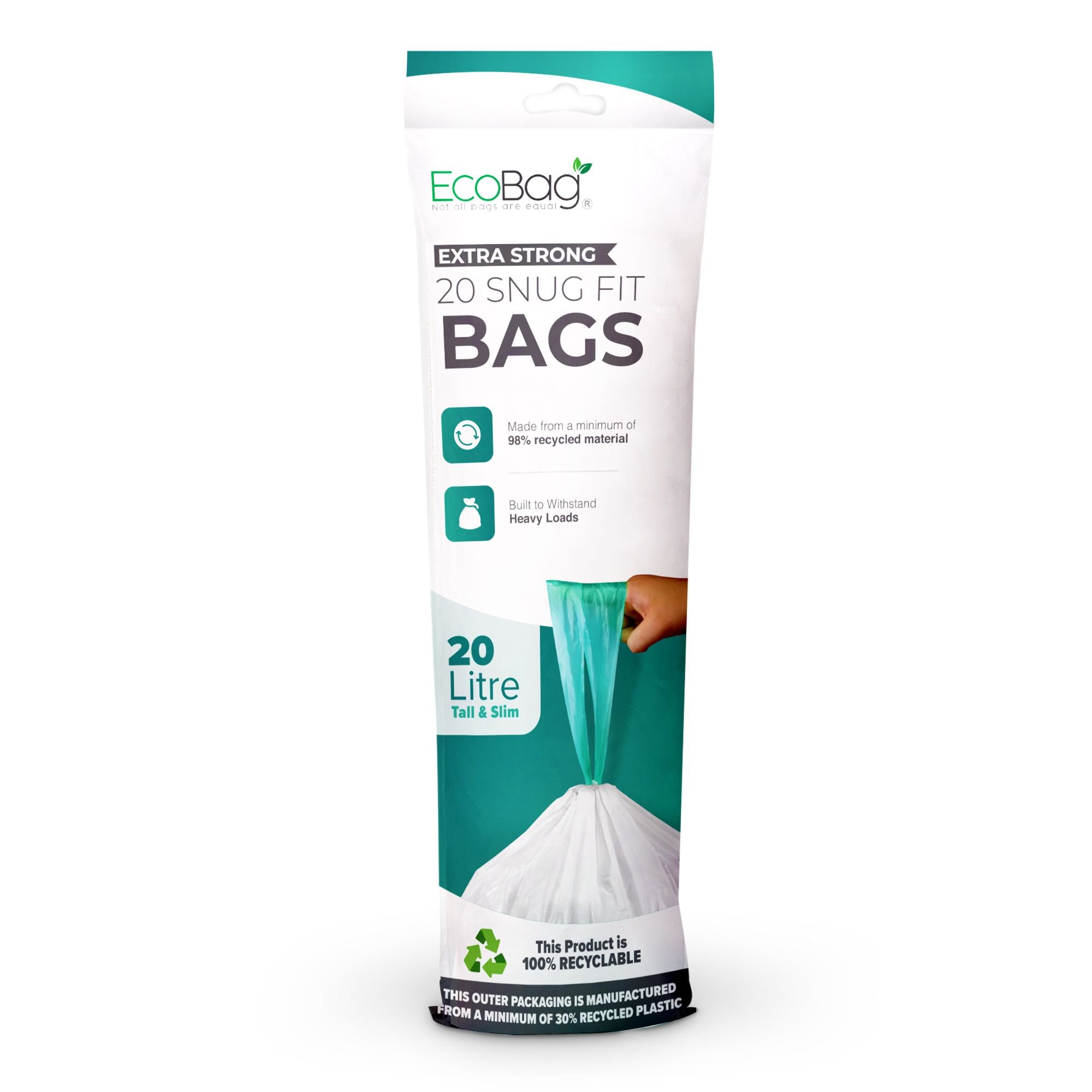EcoBag White 20L Extra Strong Drawstring Kitchen Bin Liners - Pack of 20