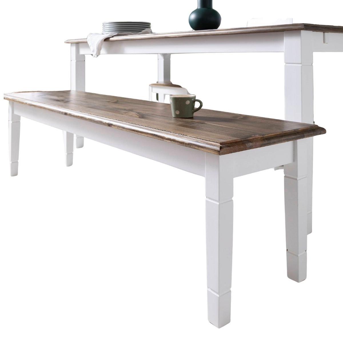 Noa & Nani Canterbury 157cm Dining Bench - White & Dark Pine
