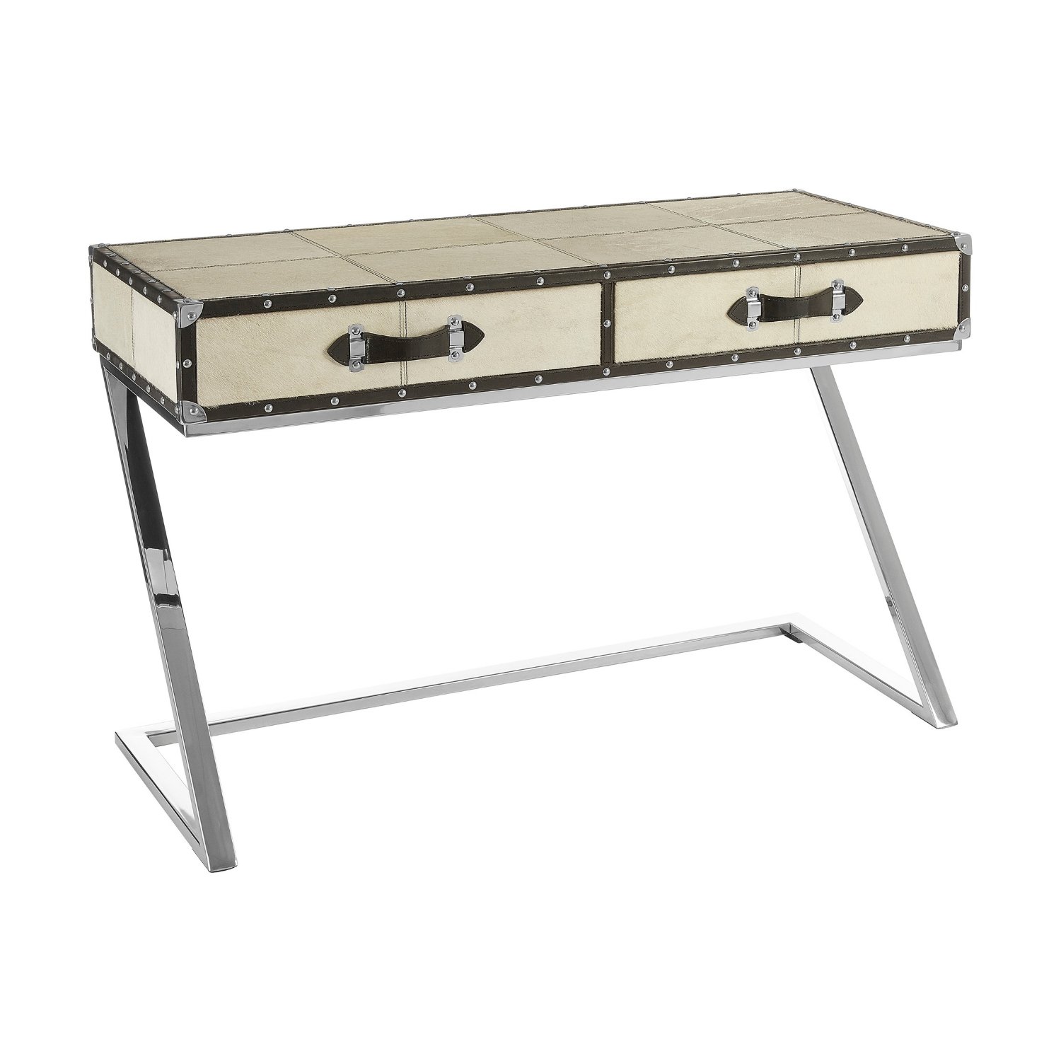 Orsina Kensington Townhouse Hair on Leather Console Table – Natural & Silver