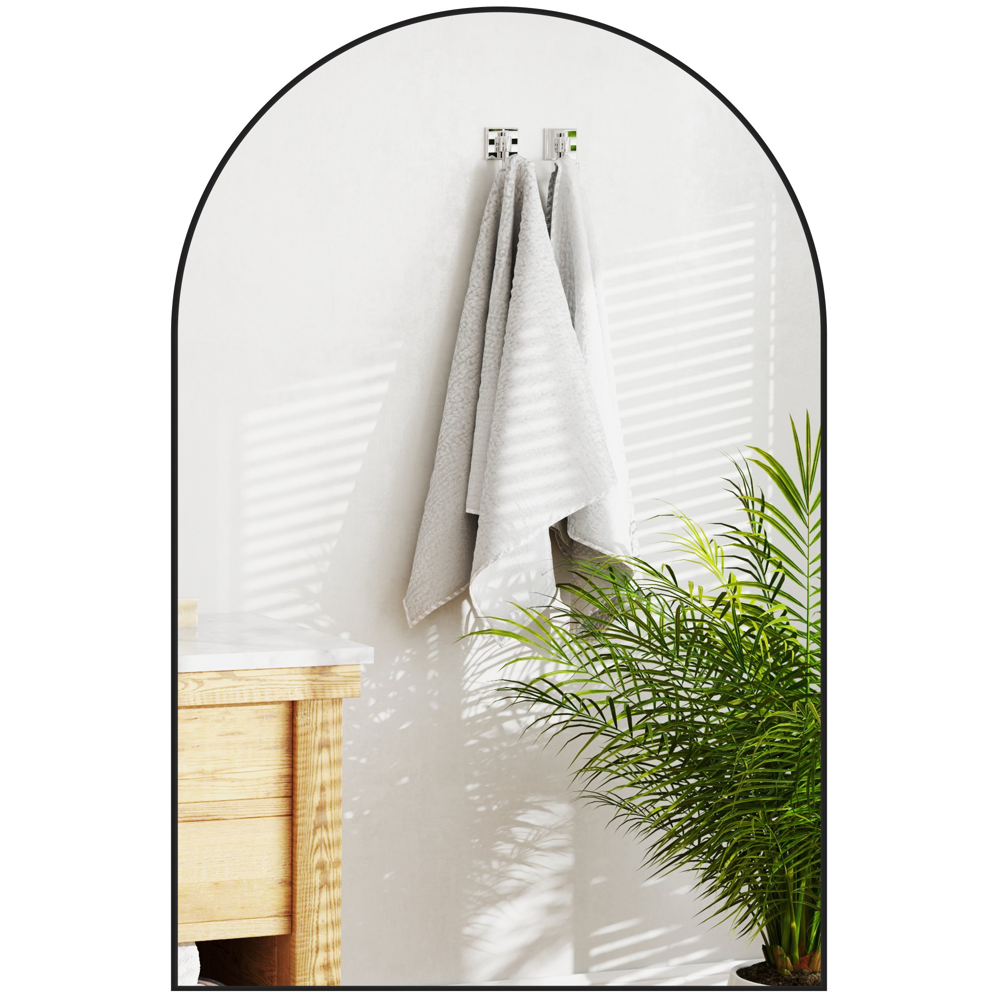 HOMCOM Bathroom Arch Steel Framed Wall Decorative Mirror - Black