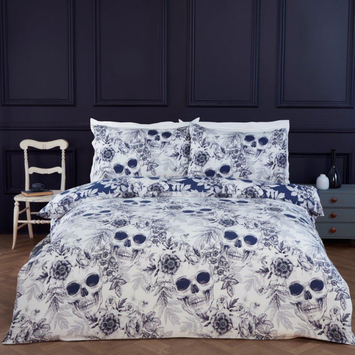 Rapport Gothic Skulls Navy Duvet Cover Set - Single