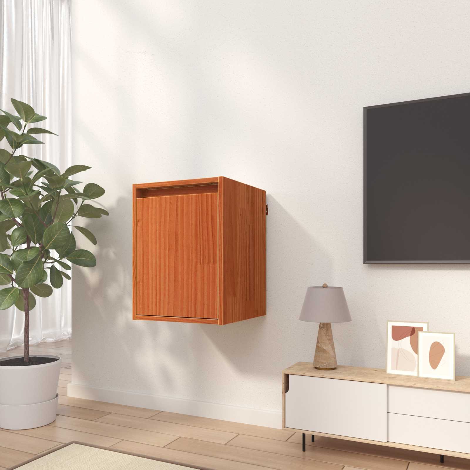 Walplus Solid Pine Wood Wall Cabinet - Brown - 30 x 30 x 40 cm