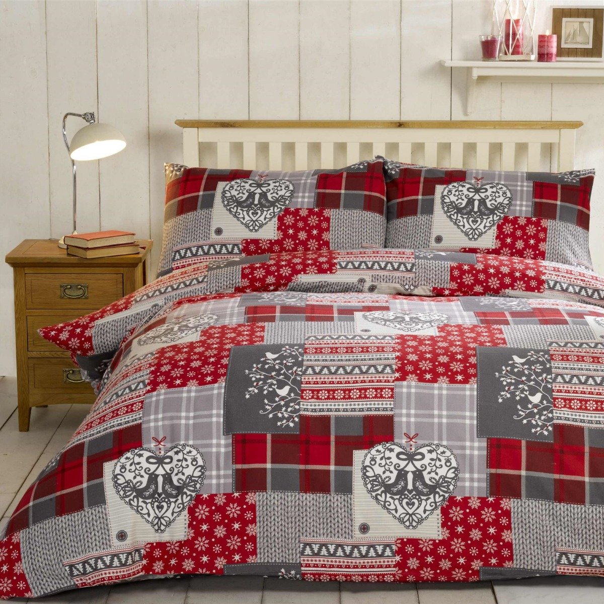 Rapport Alp Patchwork Brushed Red Duvet Cover Set - Single