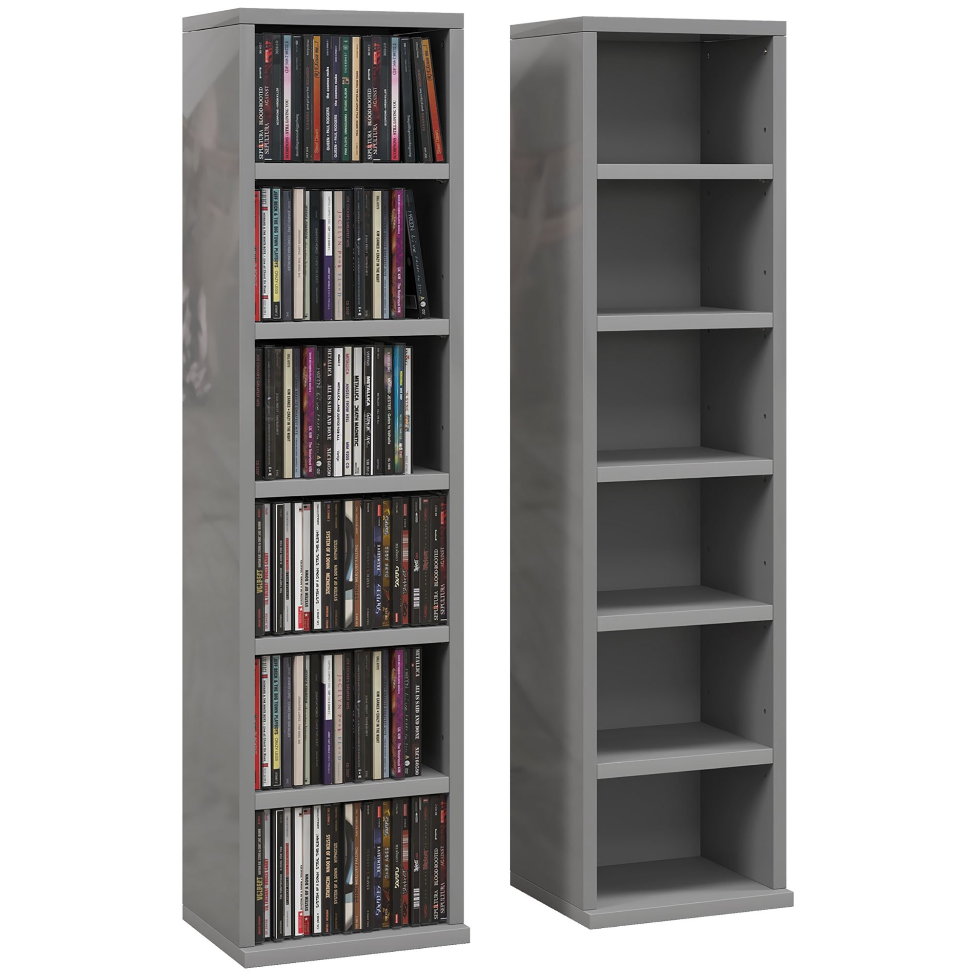 HOMCOM Set of 2 Storage Units with Adjustable Shelves - High Gloss Grey