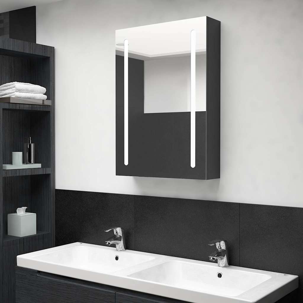 Walplus LED MDF Bathroom Mirror Cabinet - Shining Black - 50 x 13 x 70 cm