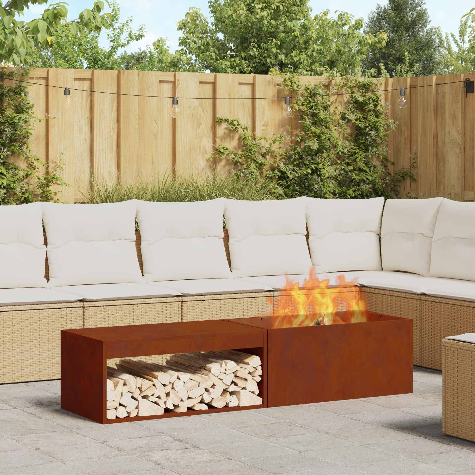 Walplus Steel Fire Pit - Brown - 160 x 45 x 35 cm