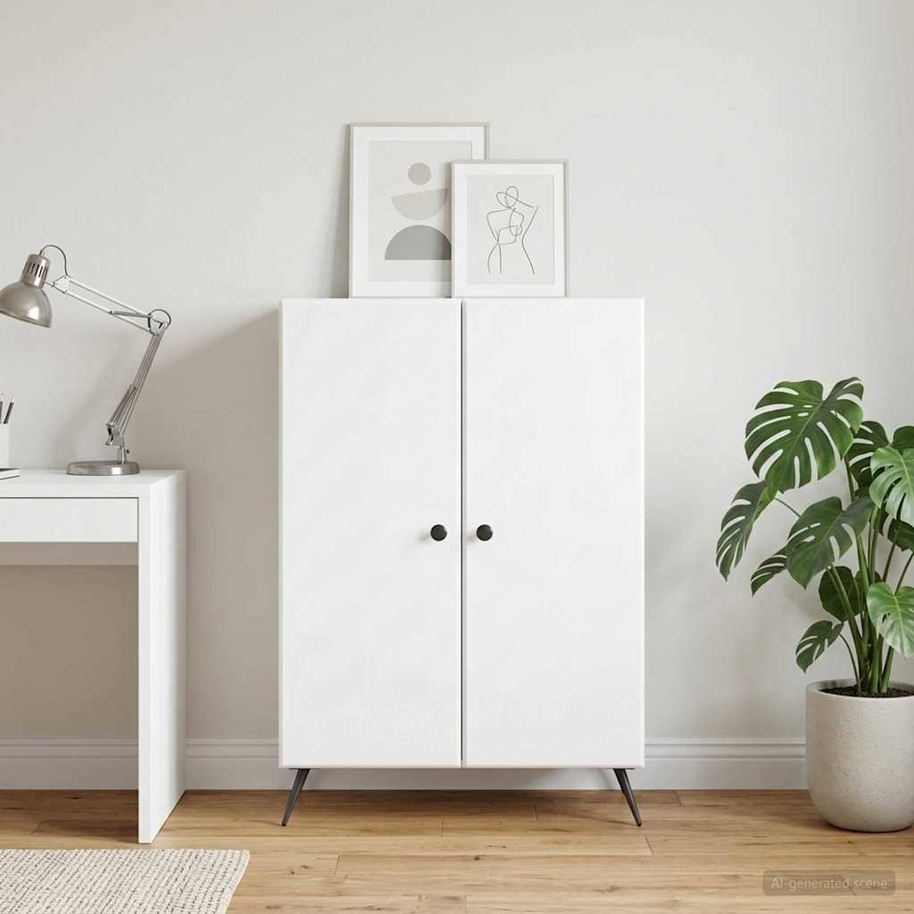 Walplus 2 Door Engineered Wood Sideboard Open Shelf - White - 66 x 34.5 x 90 cm
