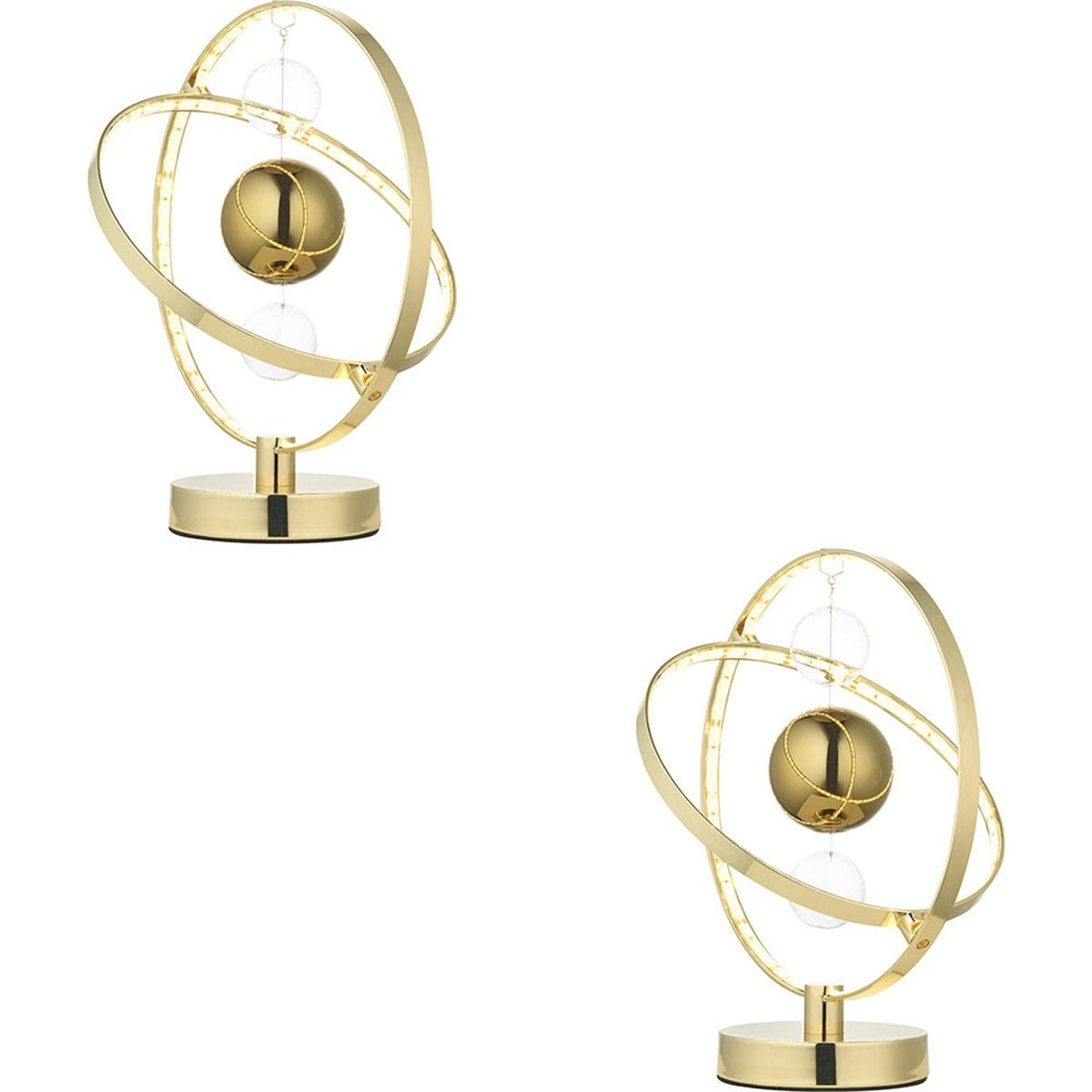 Loops Direct Pack of 2 Steel and Glass Table Lamp - Gold Effect