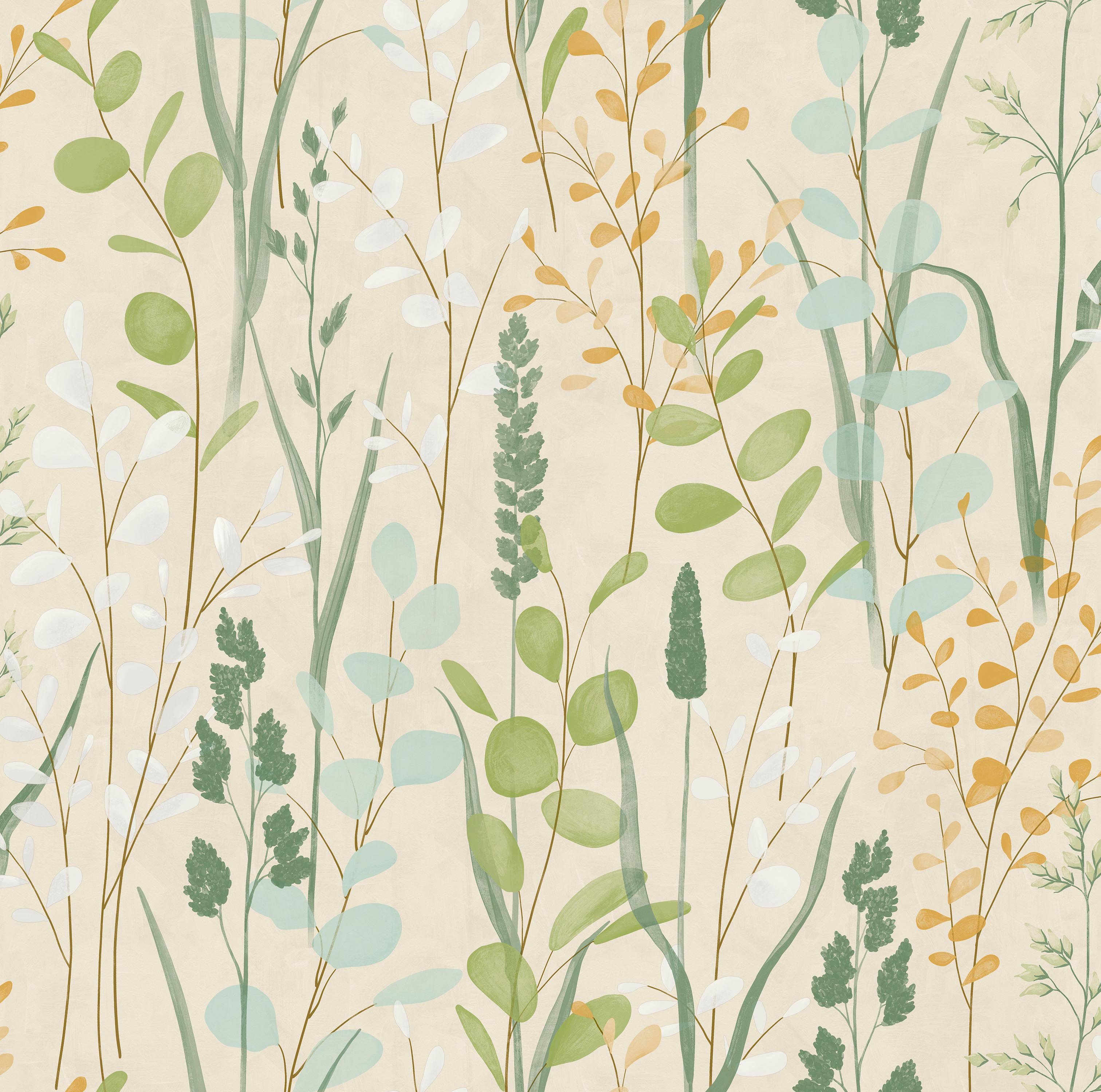 Grandeco Galia Watercolour Wild Flower Medow Textured Wallpaper - Green Beige