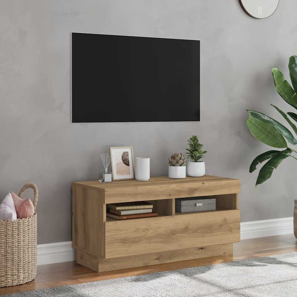Walplus Engineered Wood RGB LED TV Cabinet - Artisian Oak - 80 x 35 x 40 cm