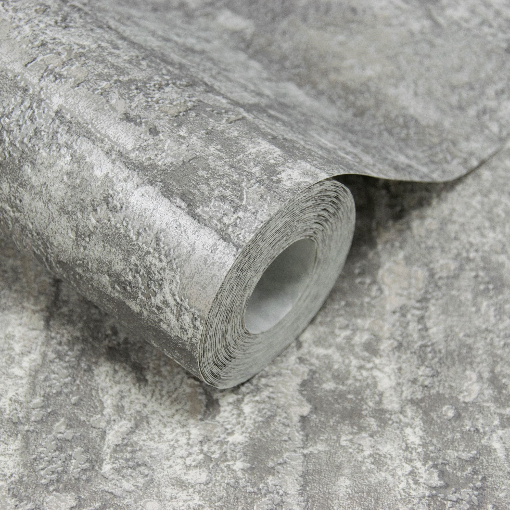 Grandeco Drew Textured Blown Mica Vinyl Wallpaper - Grey