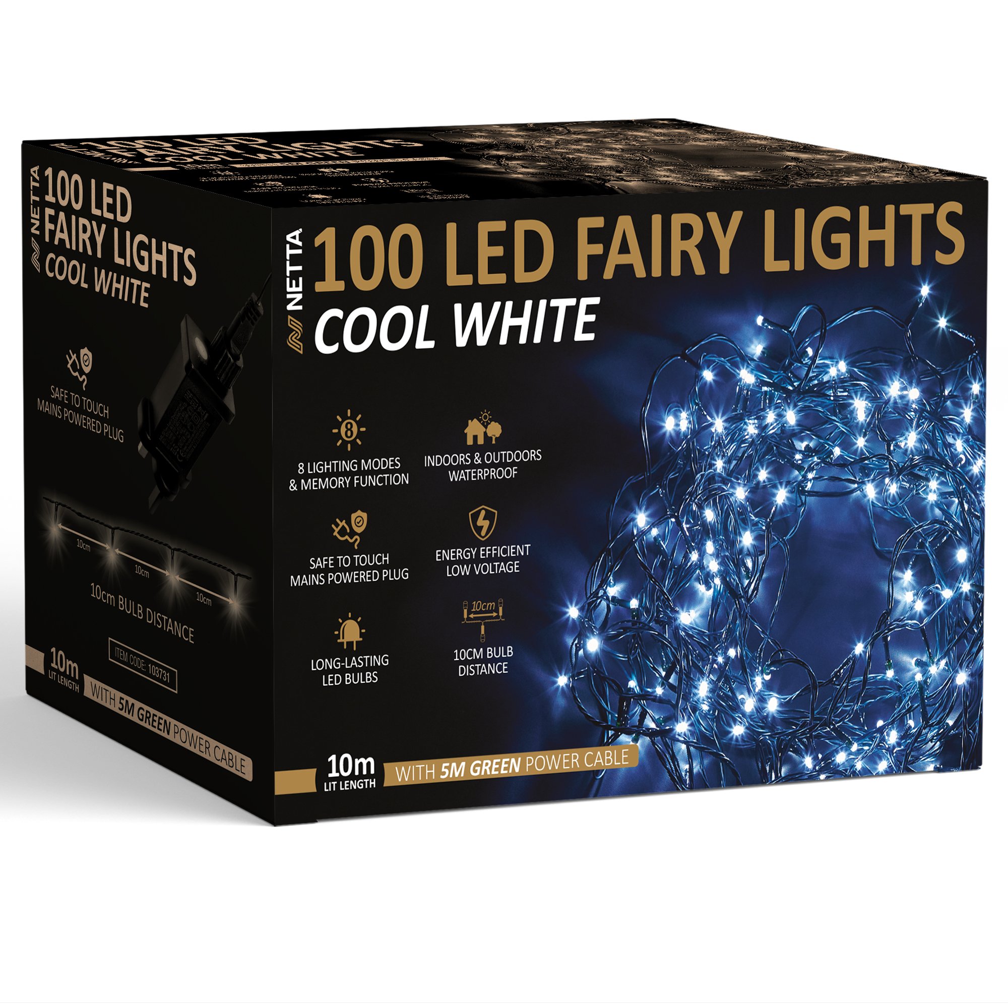 NETTA 100 LED 10m Christmas Fairy String Lights - Cool White