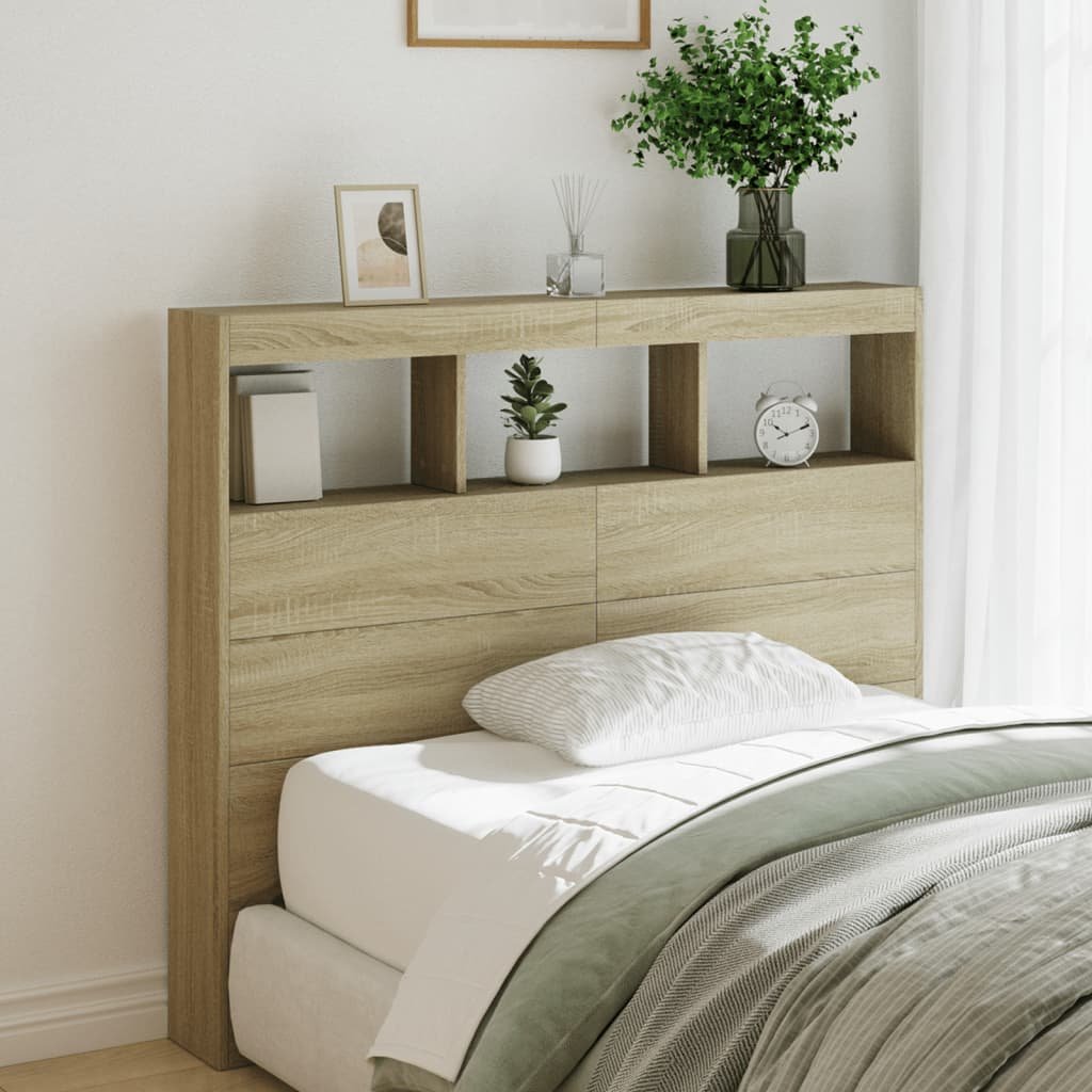 Walplus Engineered Wood LED Headboard Cabinet - Light Oak - 120 x 17 x 102 cm
