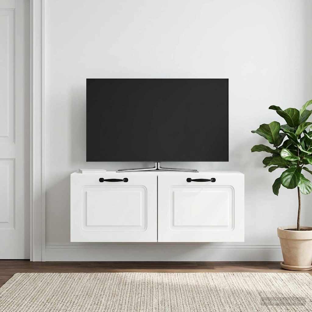 Walplus Wood Wall Mounted TV Cabinet Wide Unit - White - 78.5 x 31 x 30 cm