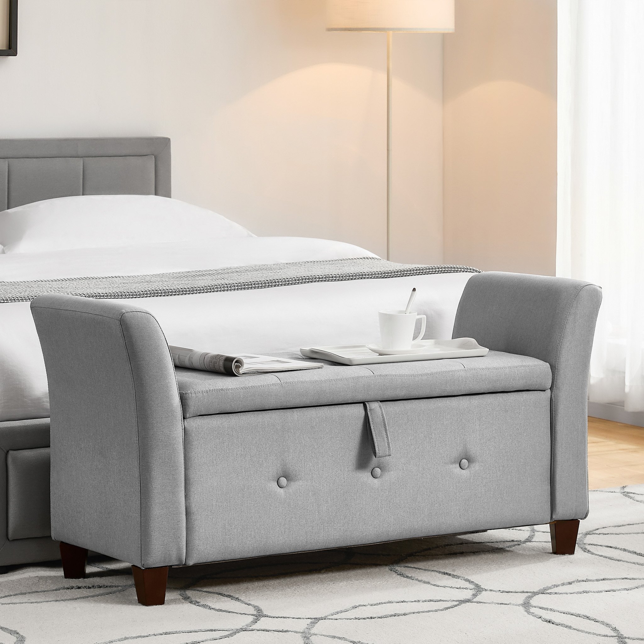 Vida Designs Seville Velvet Storage Ottoman - Light Grey