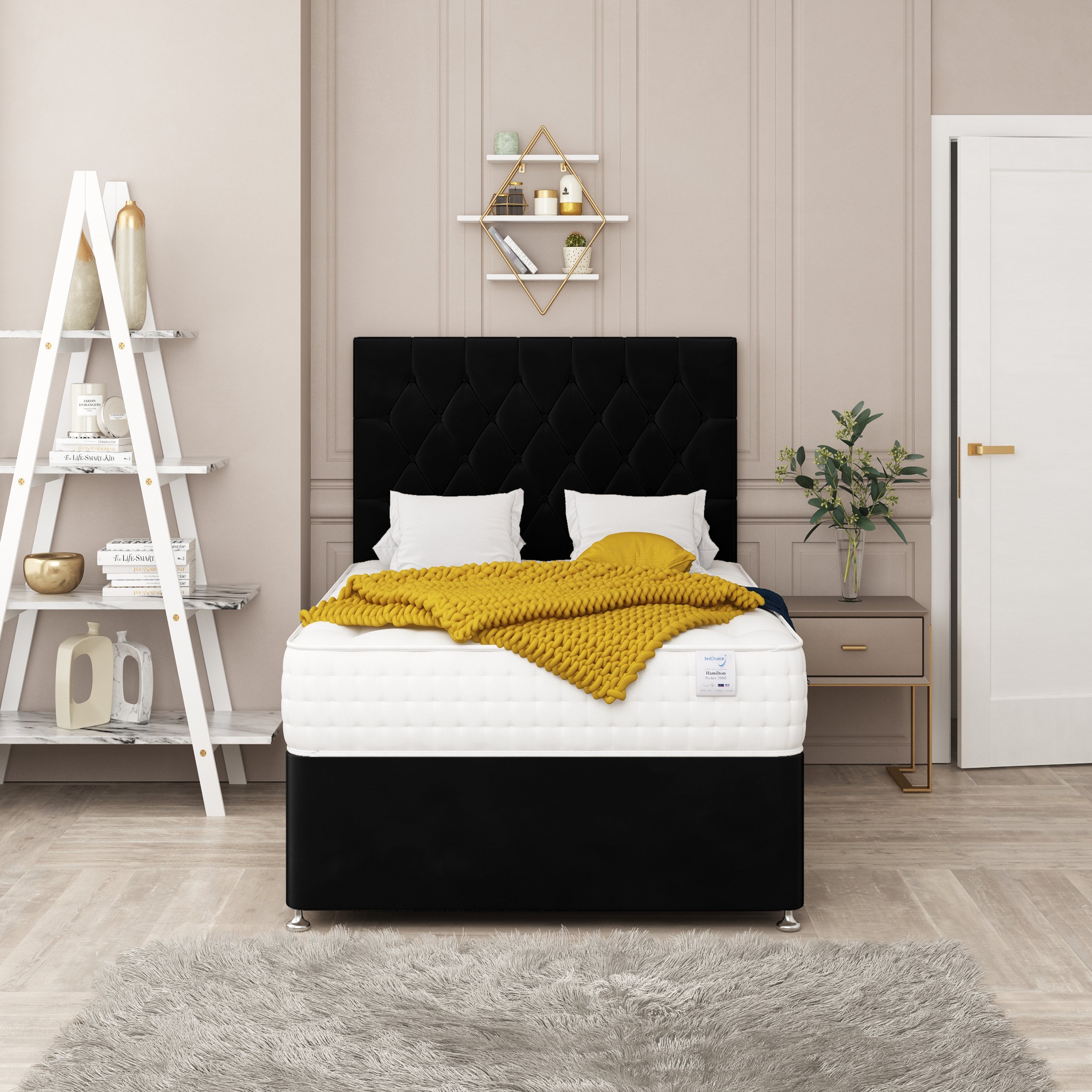 Bed Choices Monaco King 4 Drawer 26" Headboard Divan Bed Set - Black