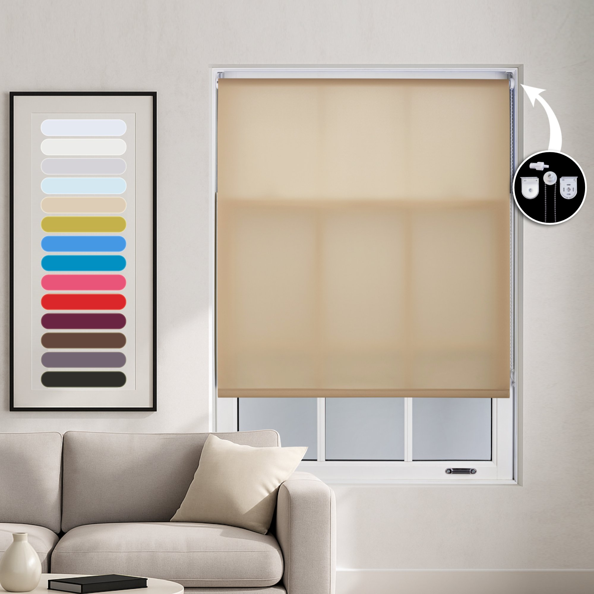 Furnished Cappuccino Daylight Roller Blind Metal Fittings - 235 x 165cm