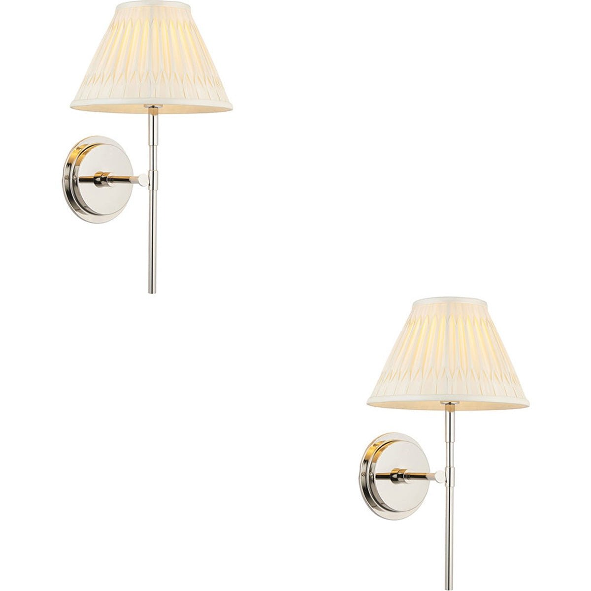 Loops Direct Pack of 2 Wall Light - Bright Nickel Plate Ivory Silk