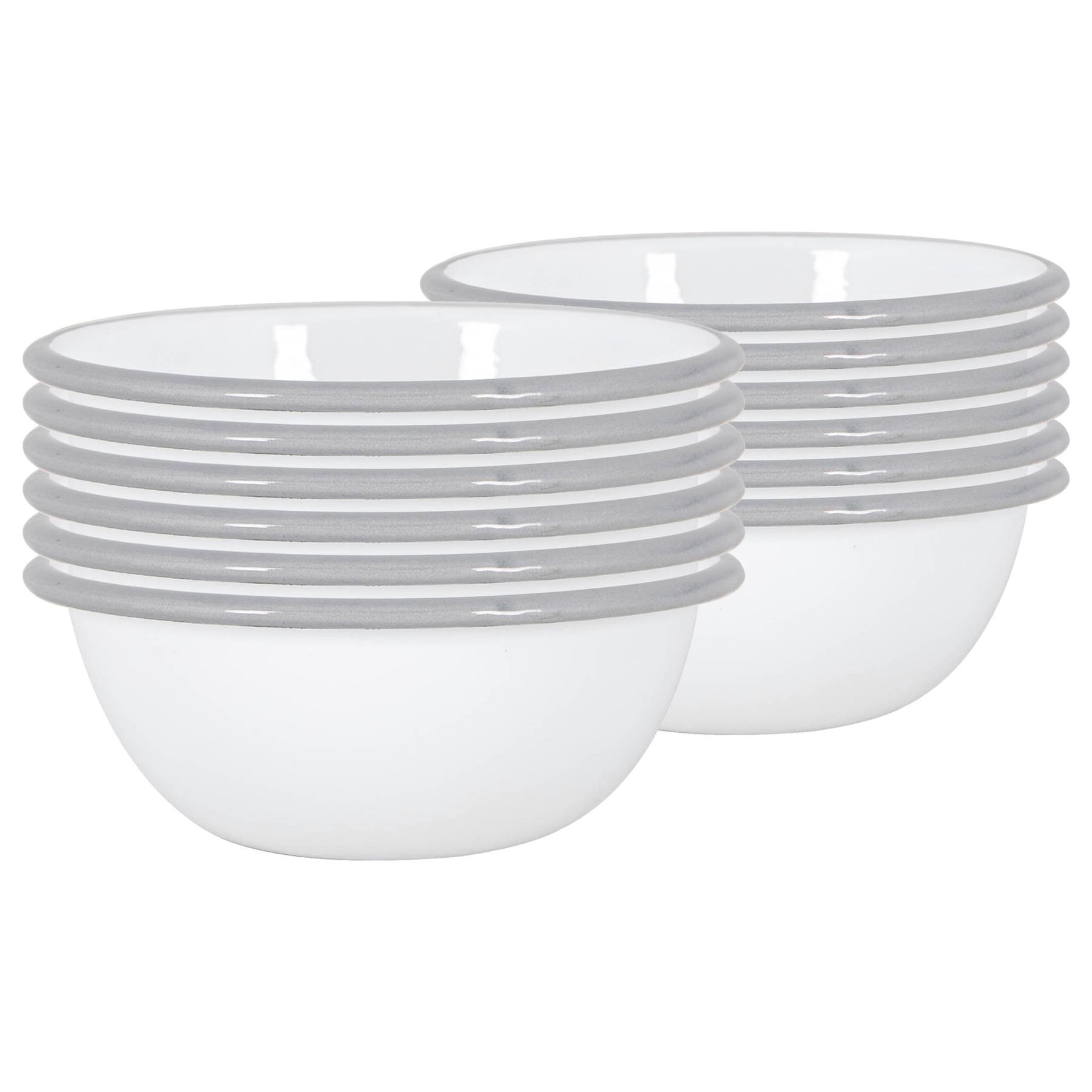 Argon Tableware White Enamel Bowls - Grey - Pack of 12