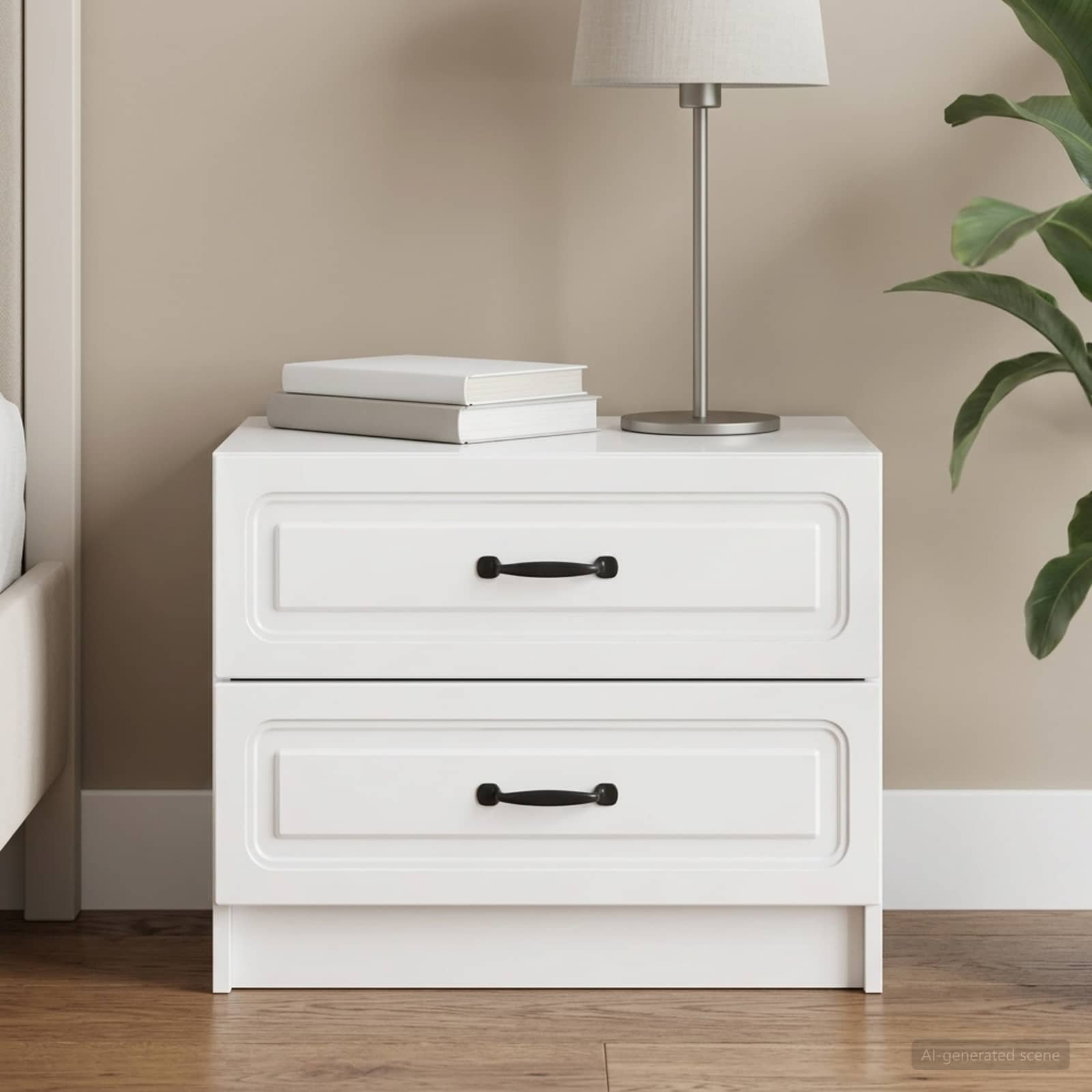 Walplus High Gloss Bedside Table - High Gloss White - 62 x 34.5 x 44.5 cm
