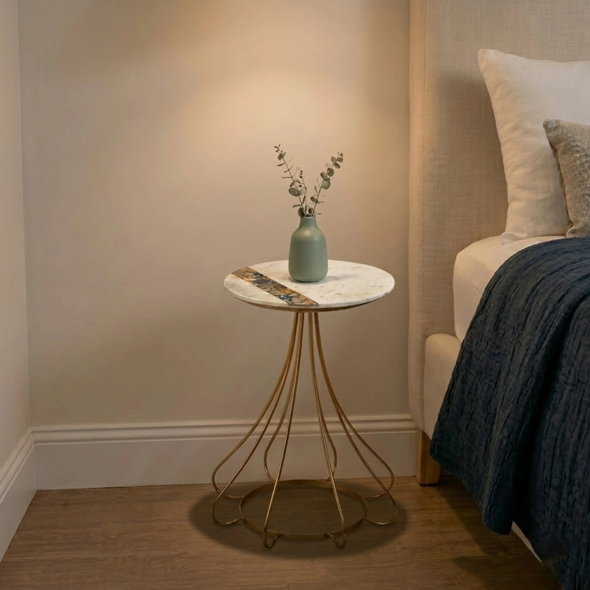 Orsina Marble and Agate Round Side Table - Gold