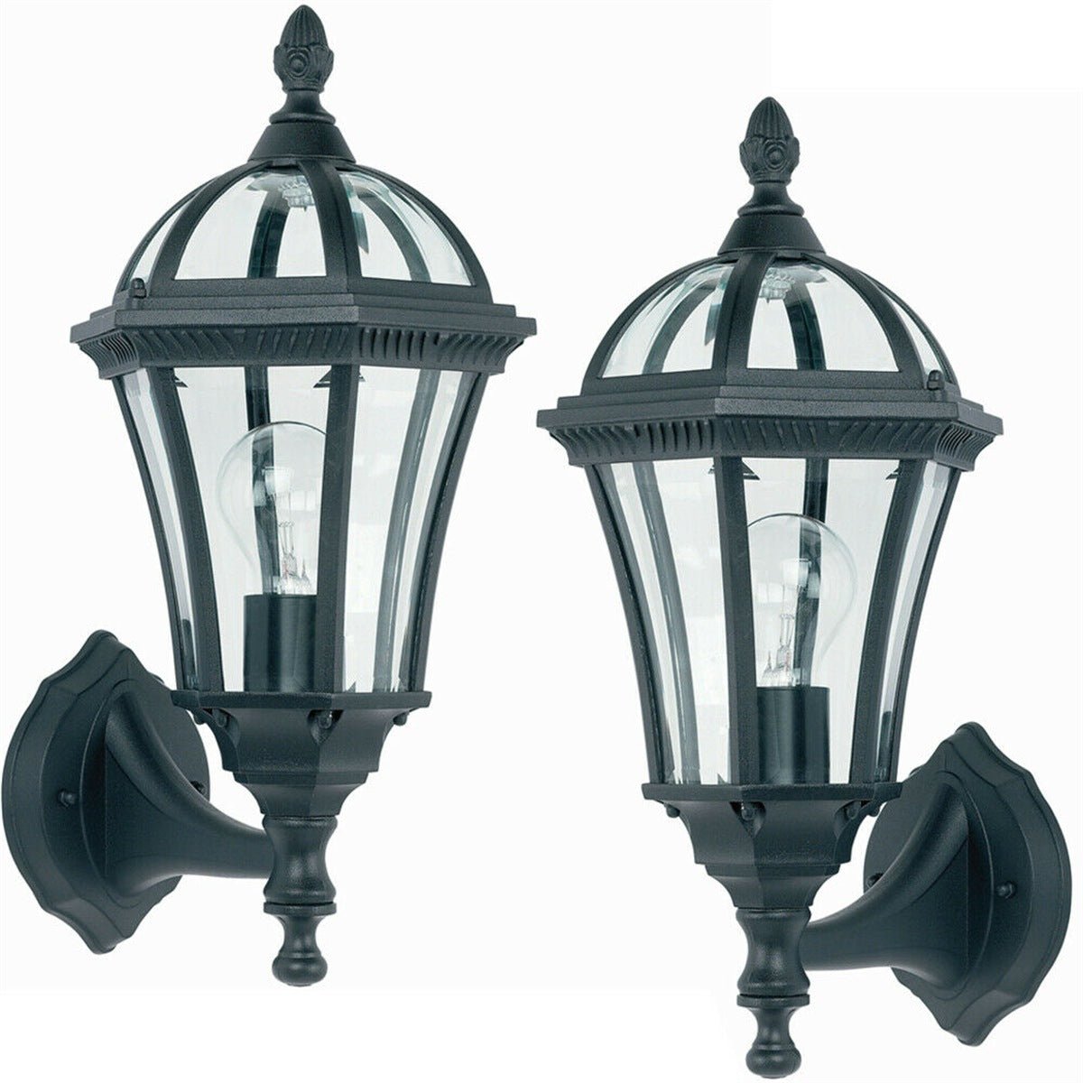 Loops Direct Pack of 2 Die Cast Aluminium Uplight Wall Lantern - Matt Black