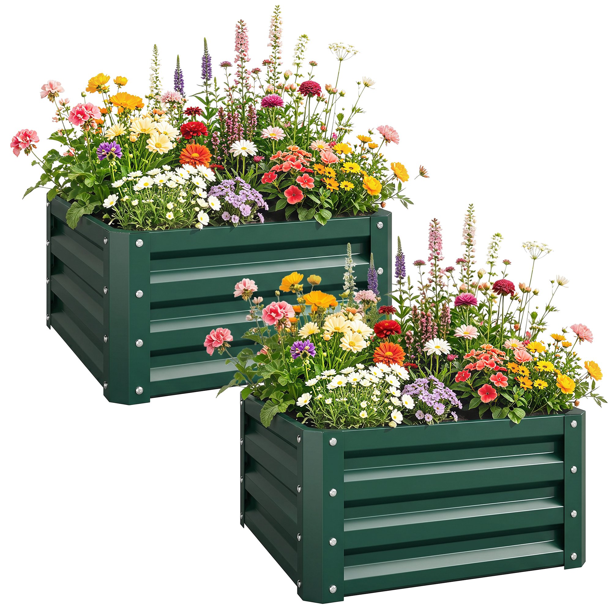 Outsunny 2 Galvanised Steel Raised Garden Planter - Green