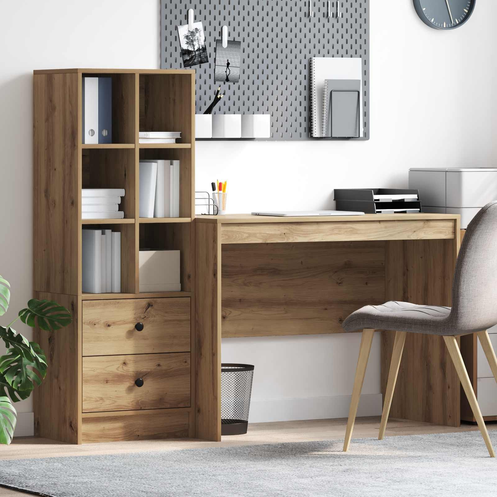 Walplus Pack of 2 Desk - Oak - 145.5 x 50 x 127 cm