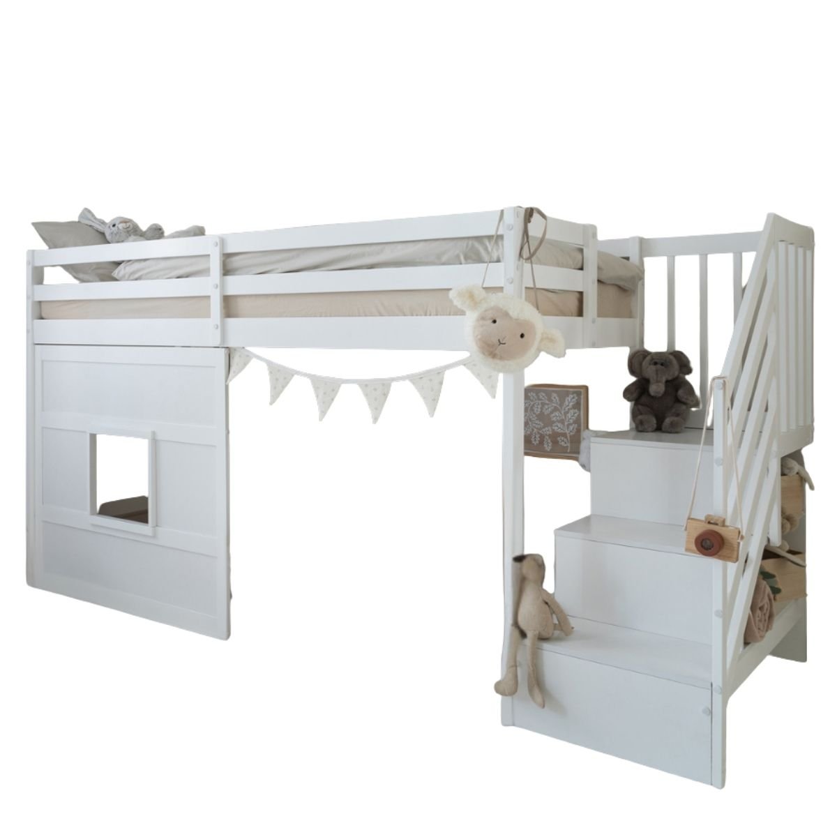 Noa & Nani Kasja Midsleeper Cabin Bed With Staircase & Window - White