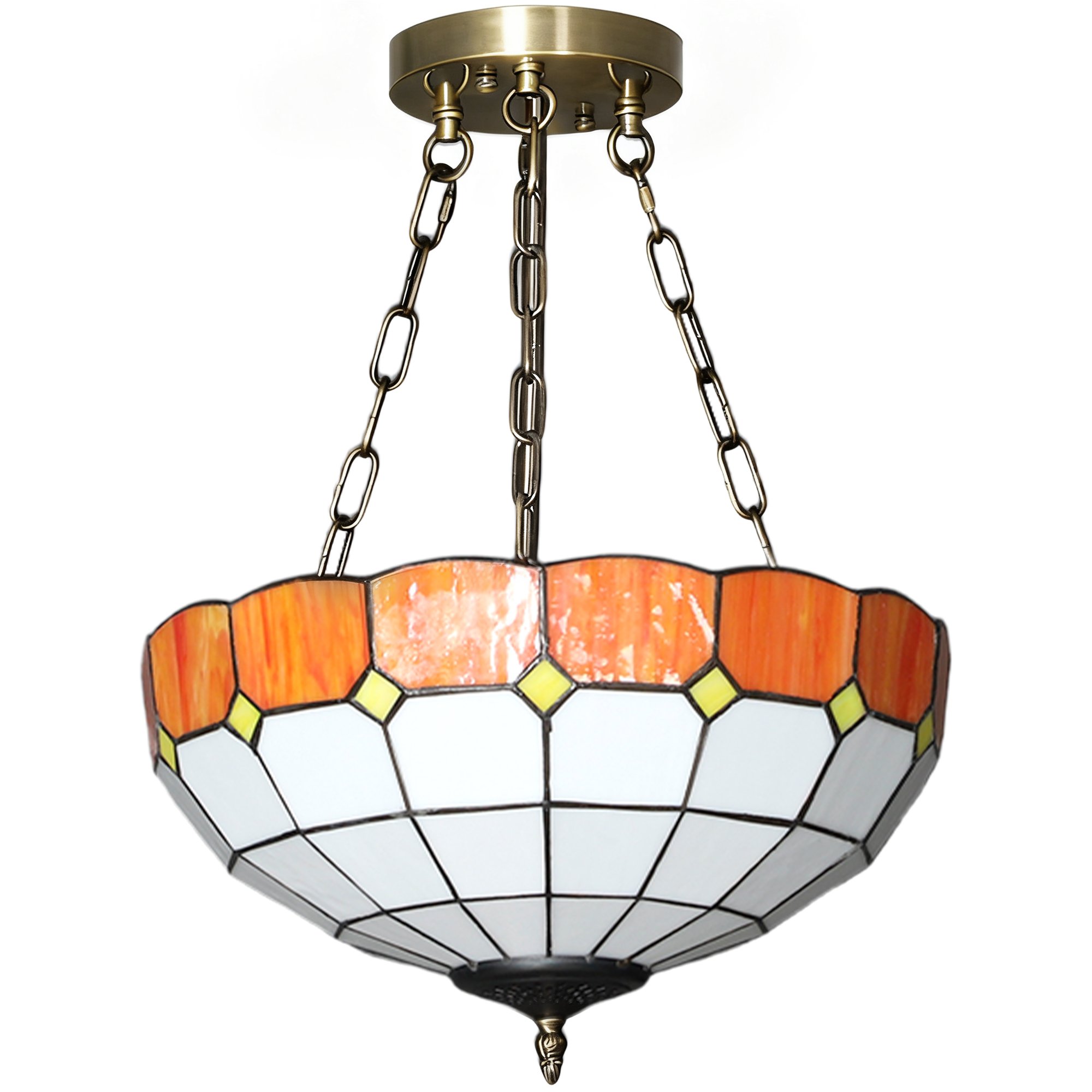 HOMCOM Vintage Stained Glass Chandelier with 3 E27 Sockets - Orange and White