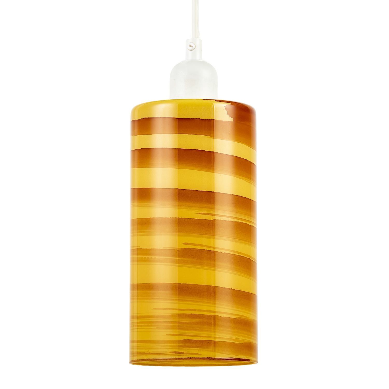 Happy Homewares Striped Amber Glass Cylinder with Retro Pendant Shade - 10cm