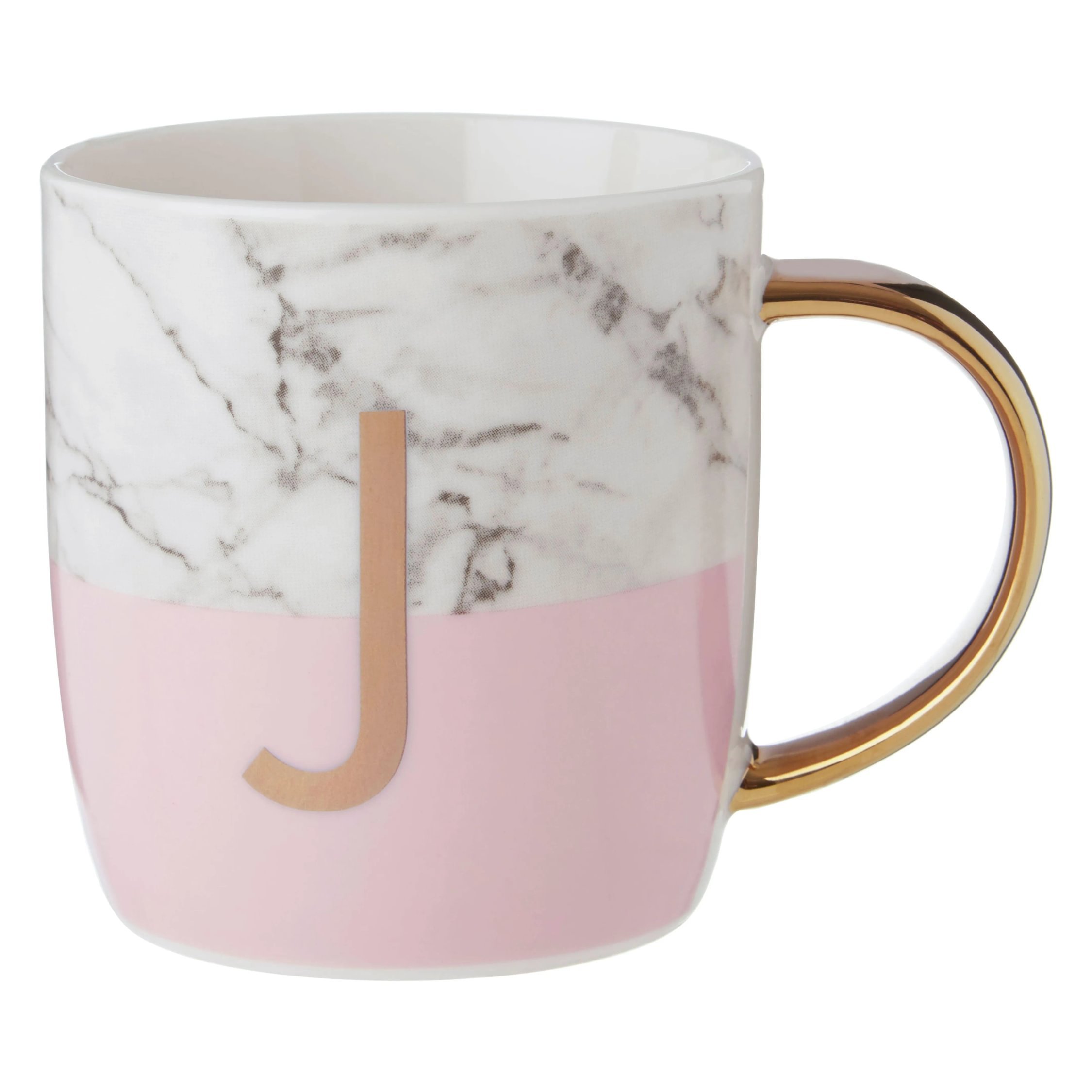 Orsina Frosted Deco J Marble Effect Monogram Mug – Pink
