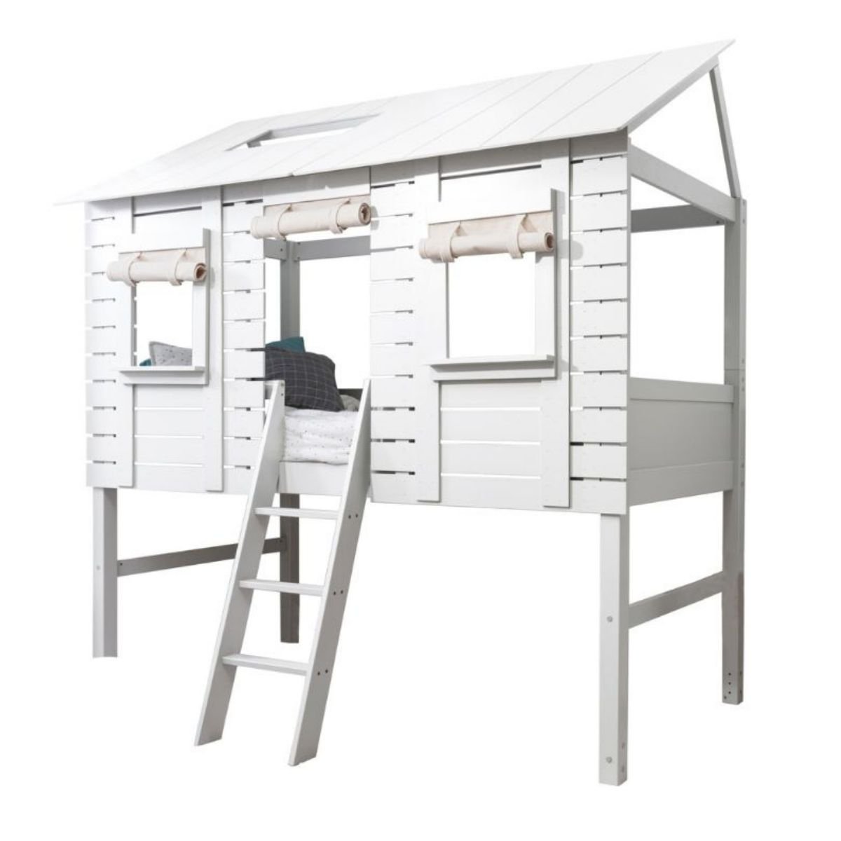 Noa & Nani Christopher Jungle Treehouse Cabin Bed With Canvas Windows - White