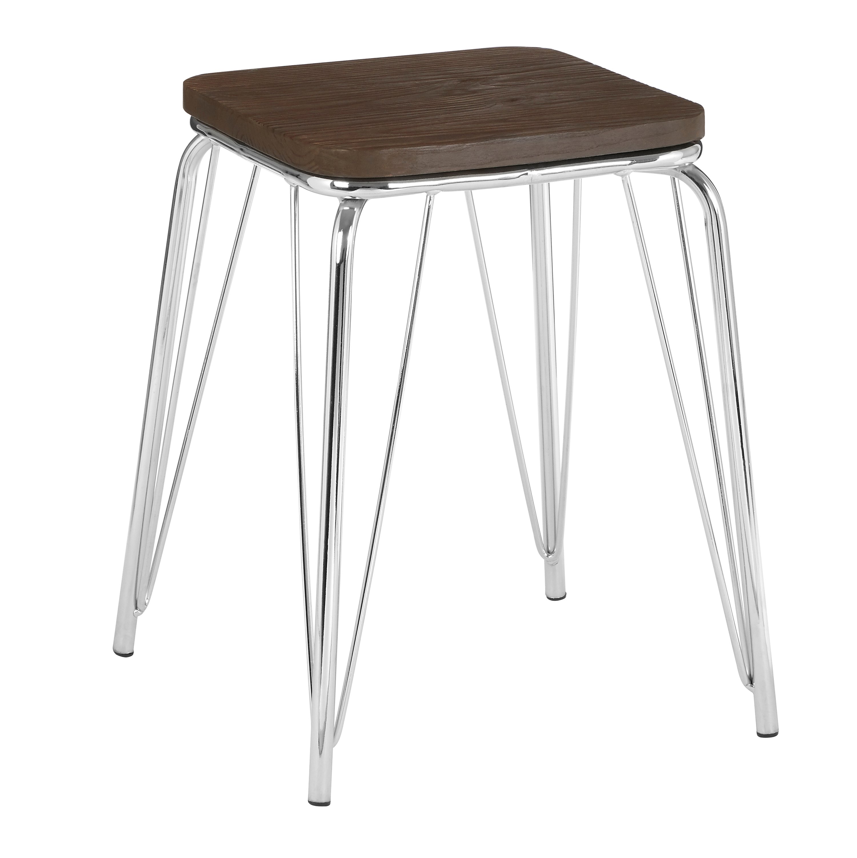 Orsina District Elm Wood Stool – Natural & Chrome