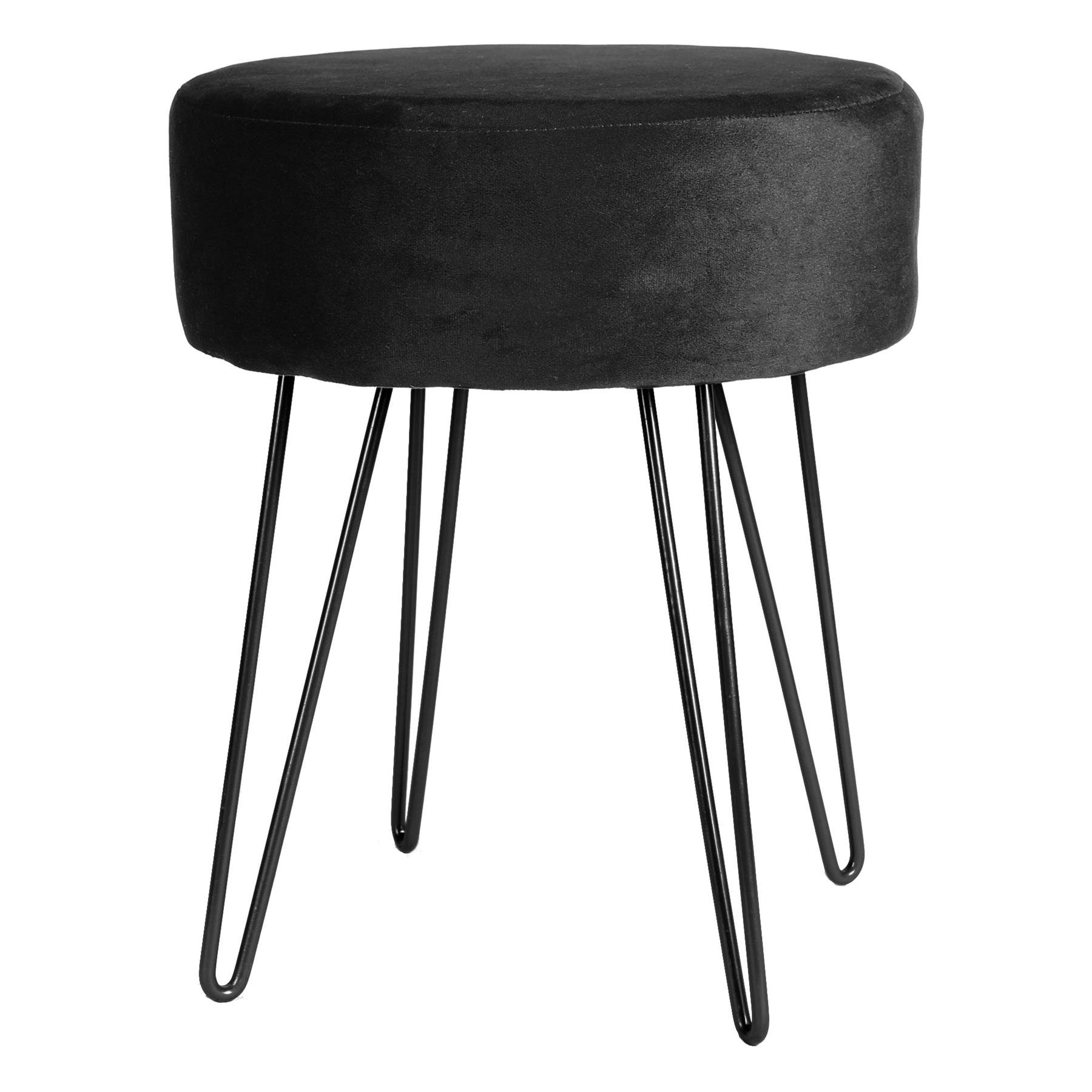 Harbour Housewares Round Velvet Footstool - Black