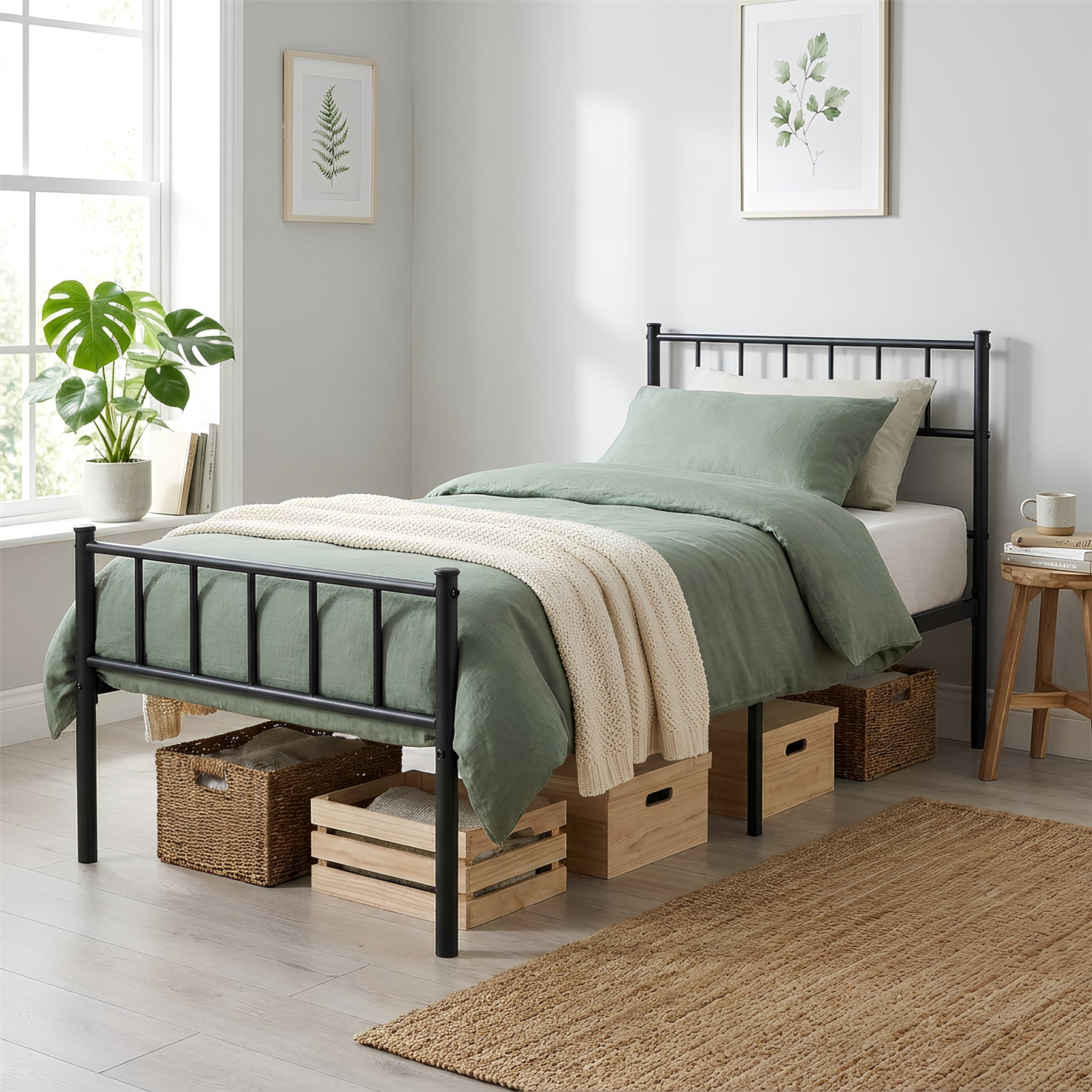 Harbour Housewares Single Metal Bed Frame - 3ft - Black