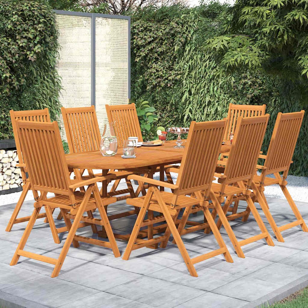 Walplus 9 Piece Acacia Wood Garden Dining Set - Brown - 160-240 x 100 x 75 cm