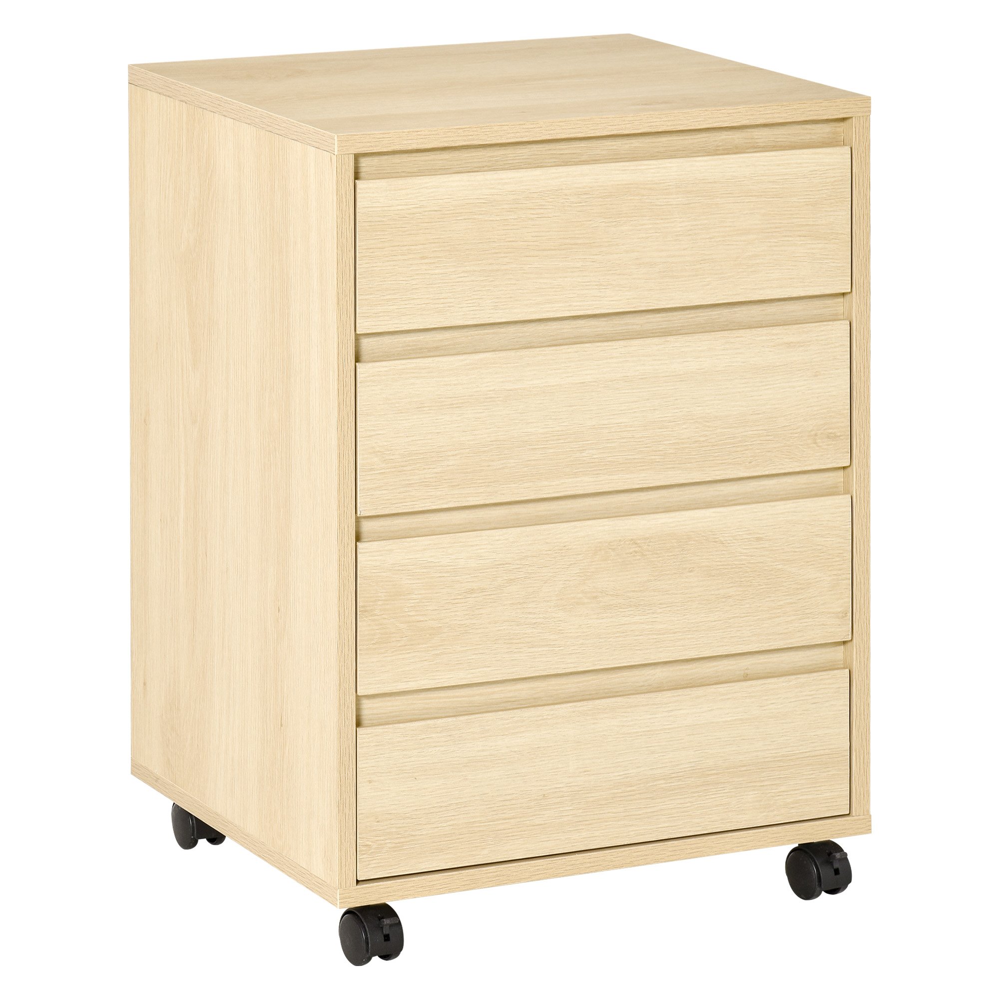 HOMCOM 4 Drawers Under Desk Storage Cabinet - Natural