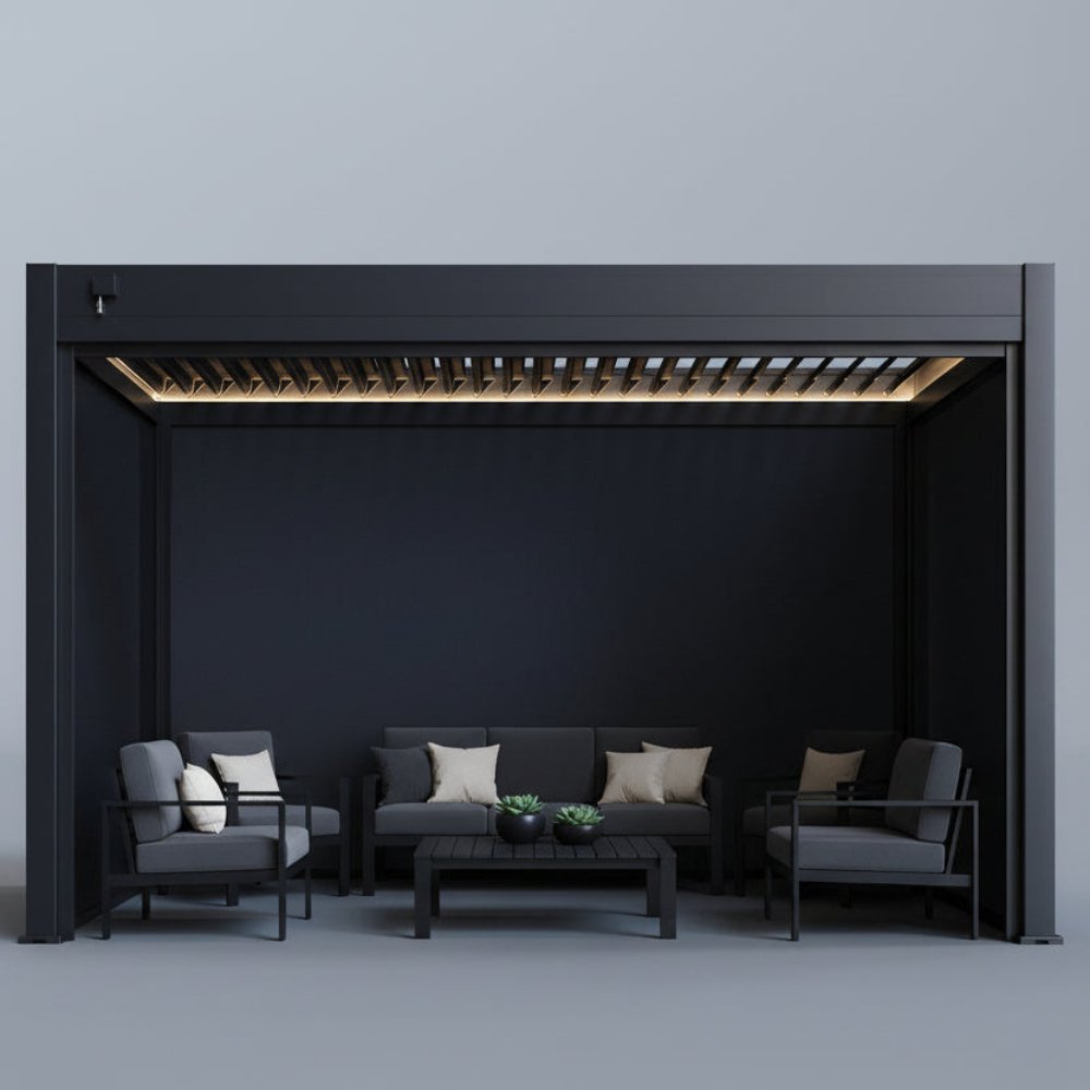 Furniture Maxi Berlin Aluminium 3m x 4m Pergola with 3 Side Blinds - Grey