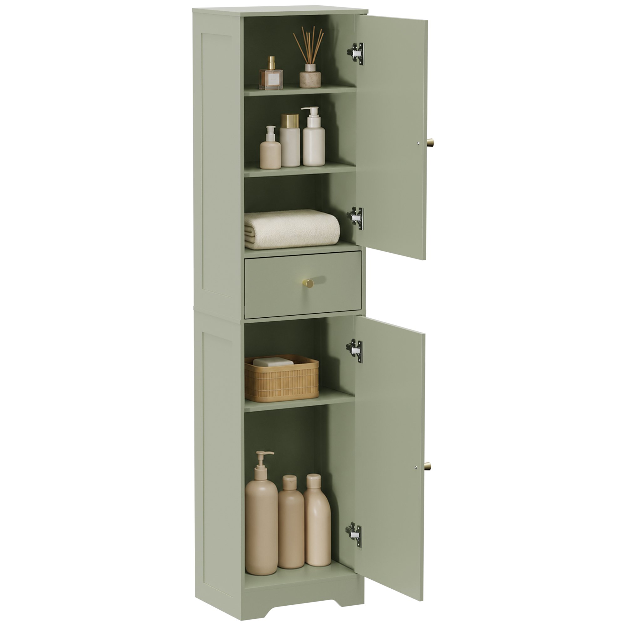 HOMCOM Tall 2 Door Drawer Adjustable Shelf Bathroom Cabinet – Light Green