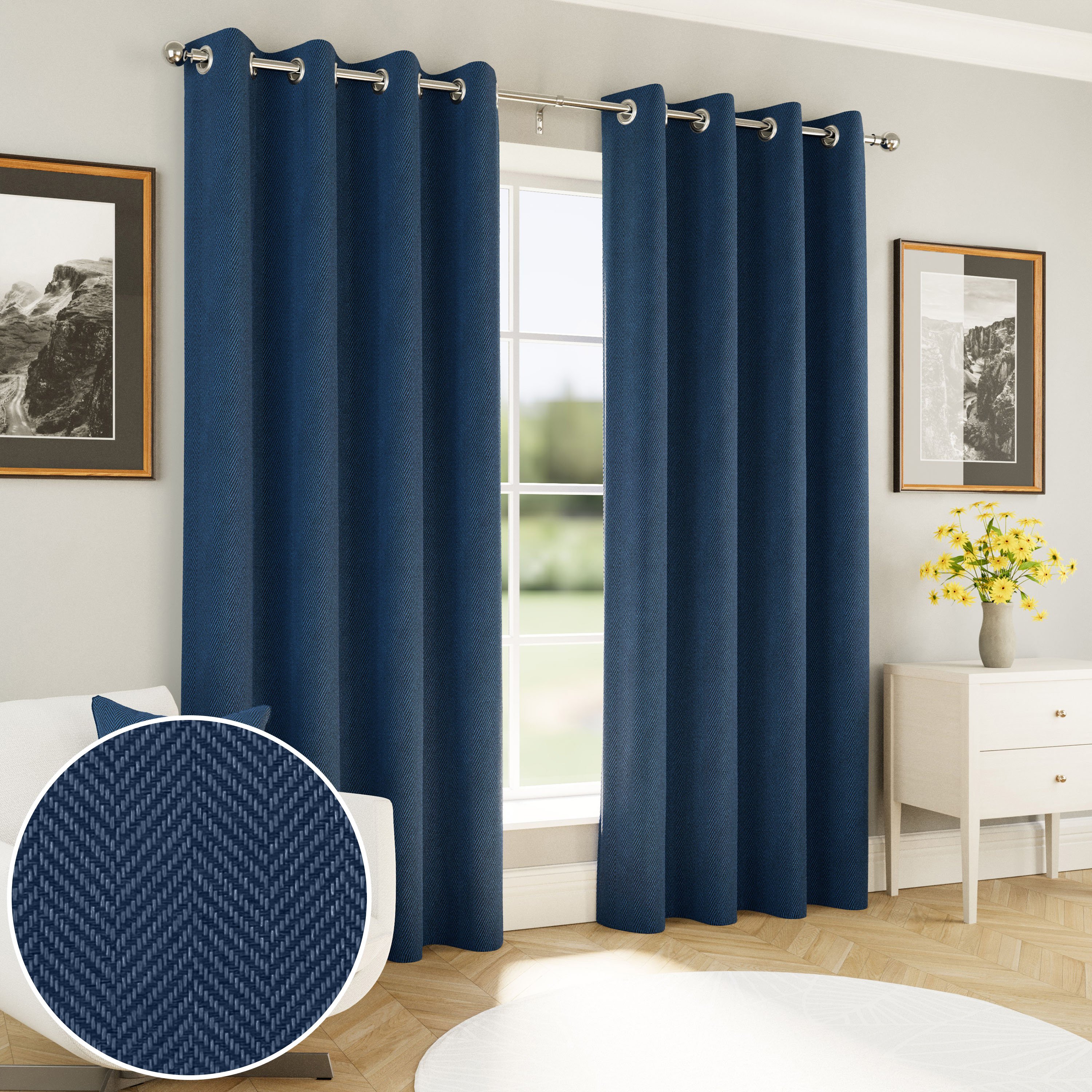 Enhanced Living Chester Eyelet Blackout Thermal Curtains - 168 x 229cm - Navy