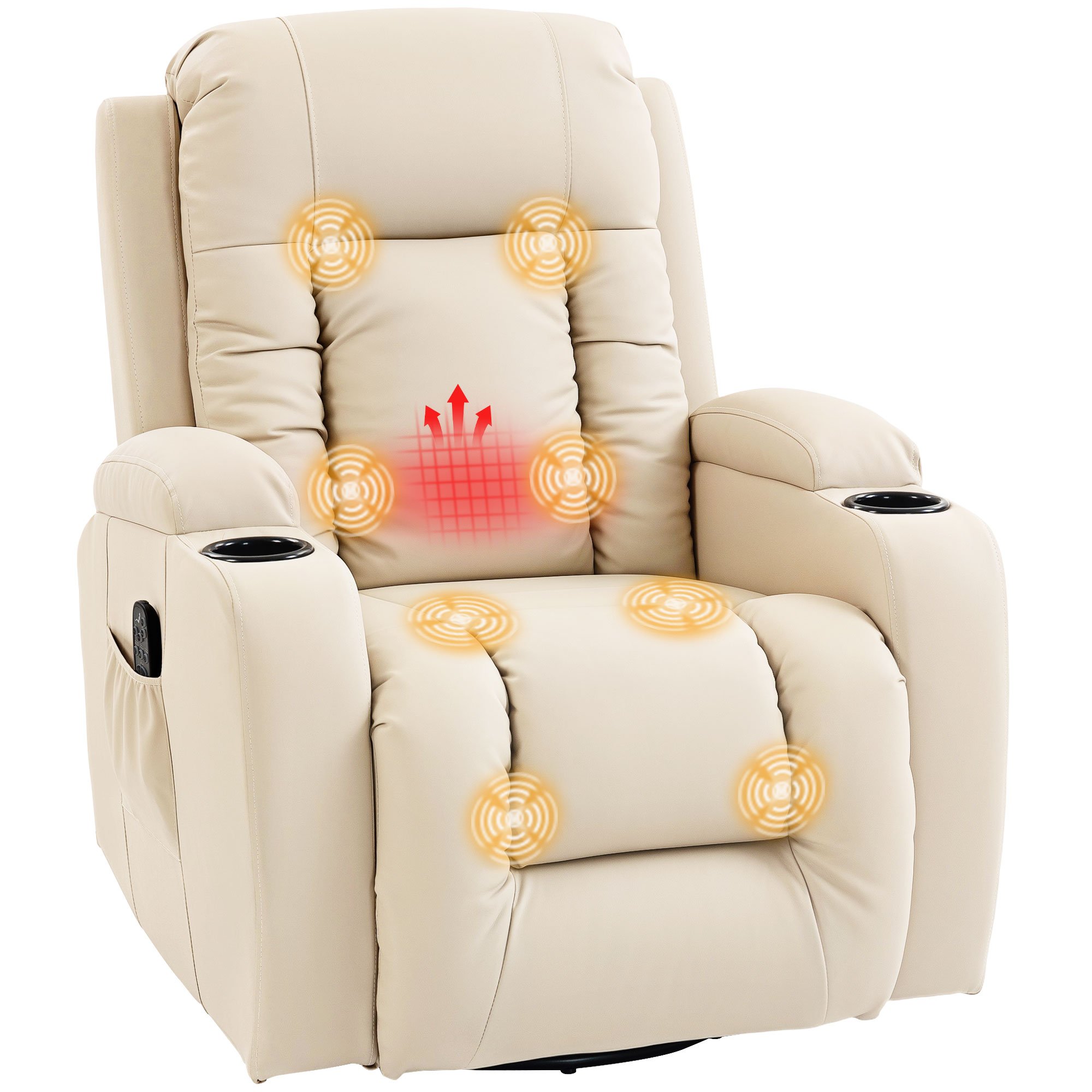 HOMCOM Extended Footrest PU Leather Recliner Chair - Cream
