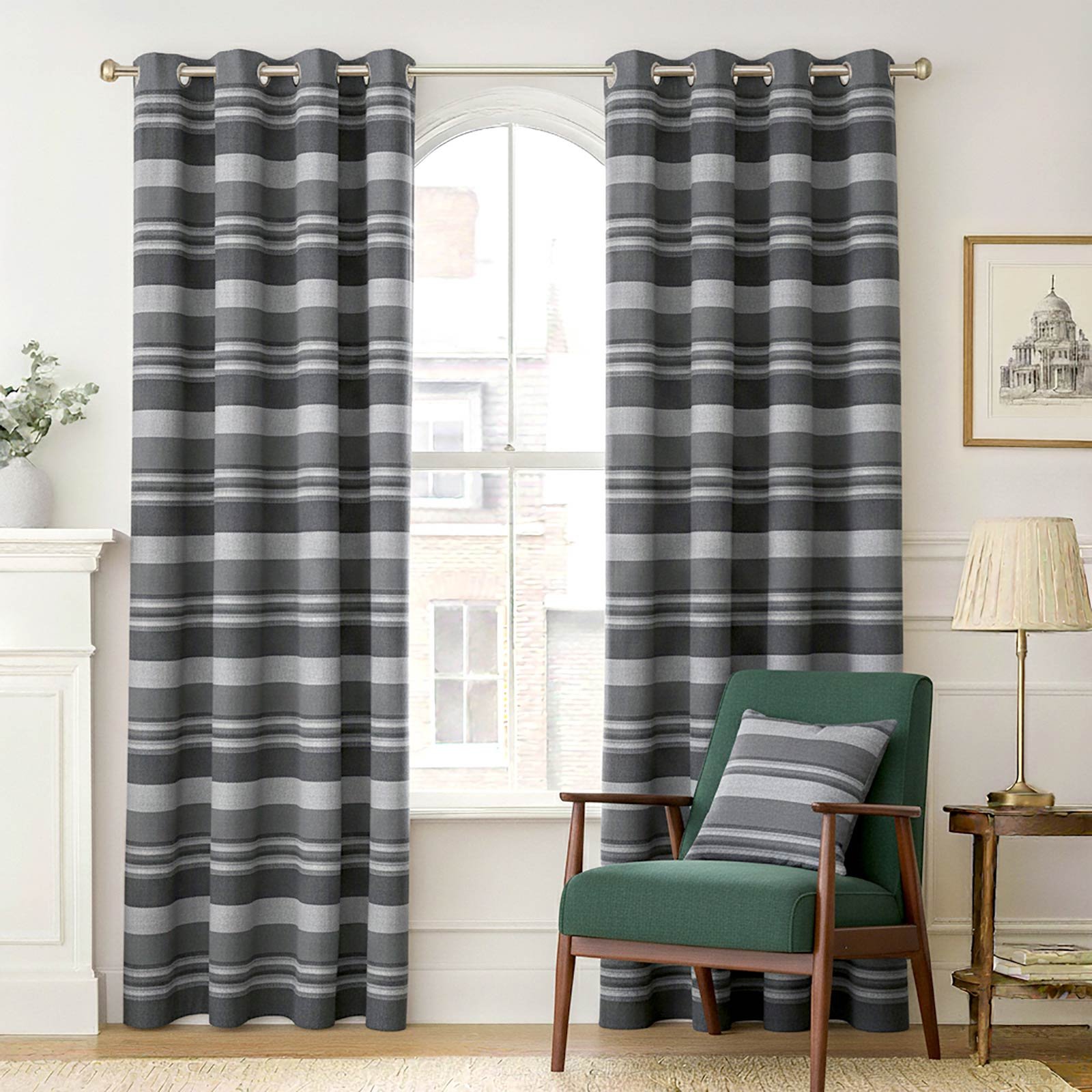 Homescapes Grey Cotton Morocco Striped Curtains - 167cm x 182cm