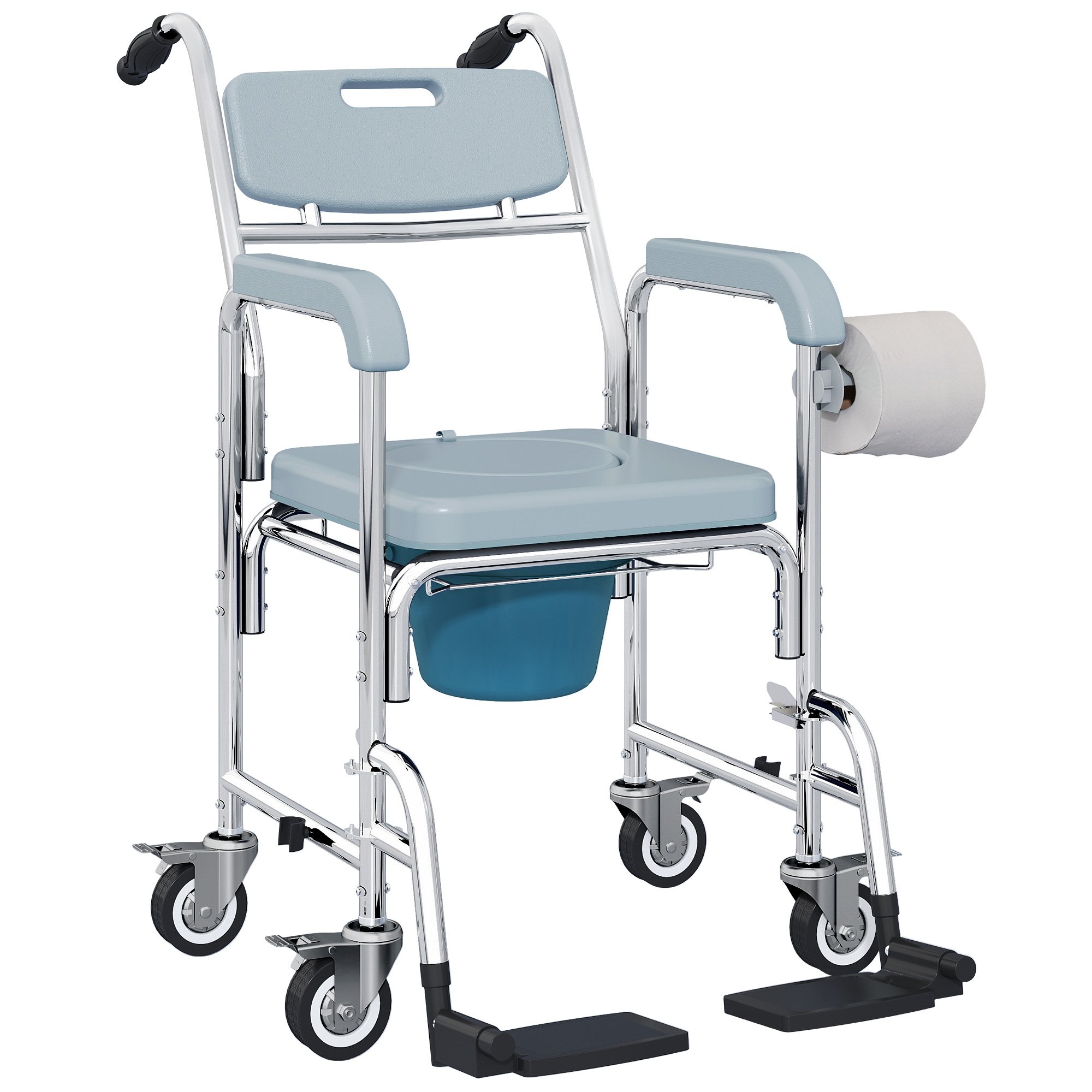 HOMCOM 4 in 1 Aluminium Wheeled Shower Commode Chair – Grey