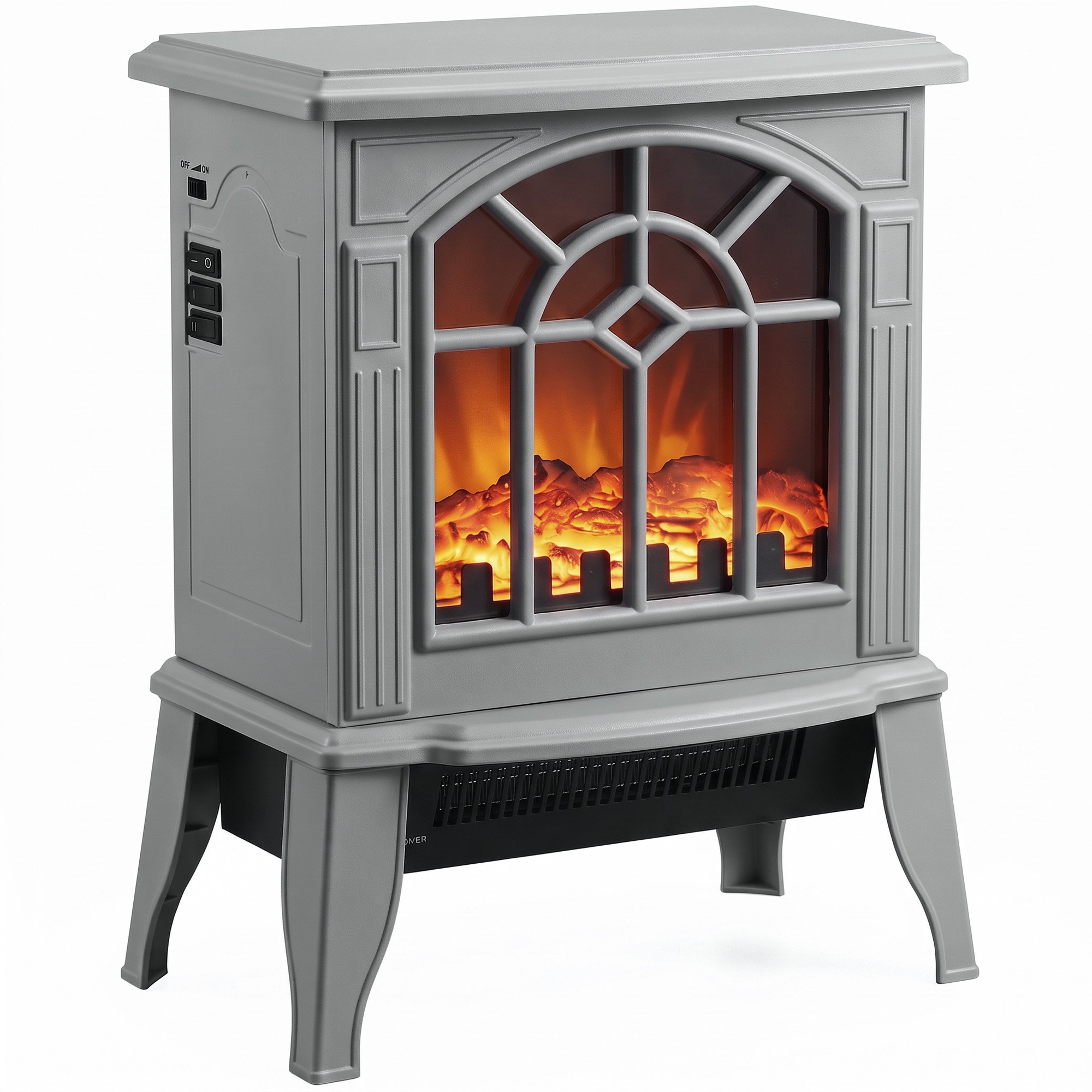 HOMCOM Freestanding Electric Fireplace with LED Flame Effect - Grey