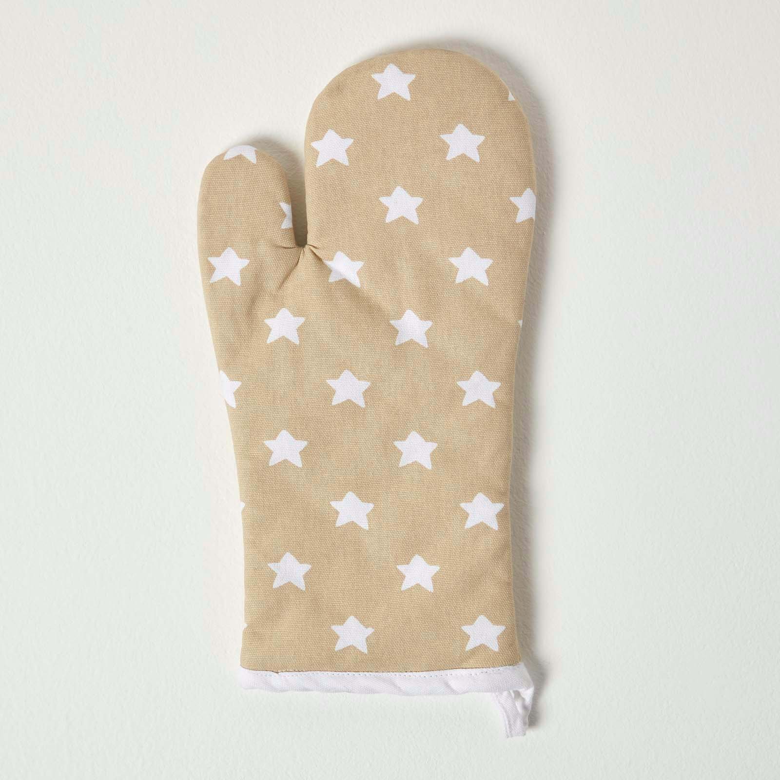 Homescapes Cotton Oven Gloves - Beige White