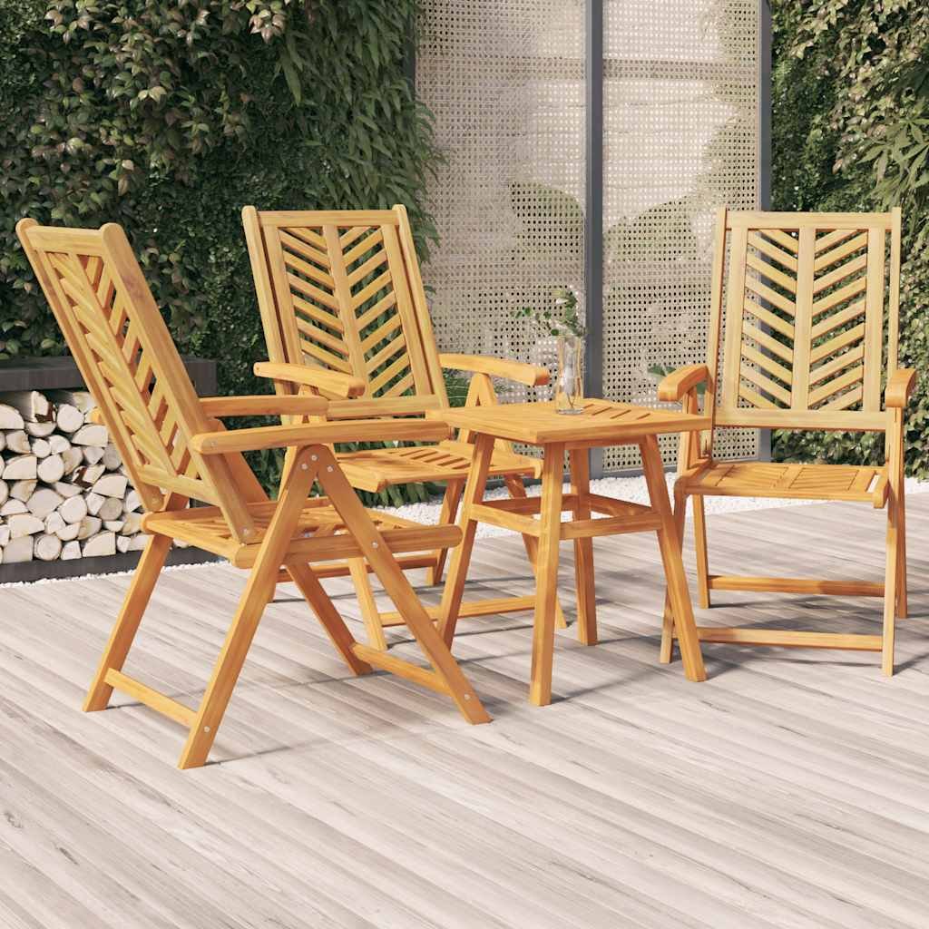 Walplus 3 Piece Wood Reclining Garden Chair Set - Natural Wood