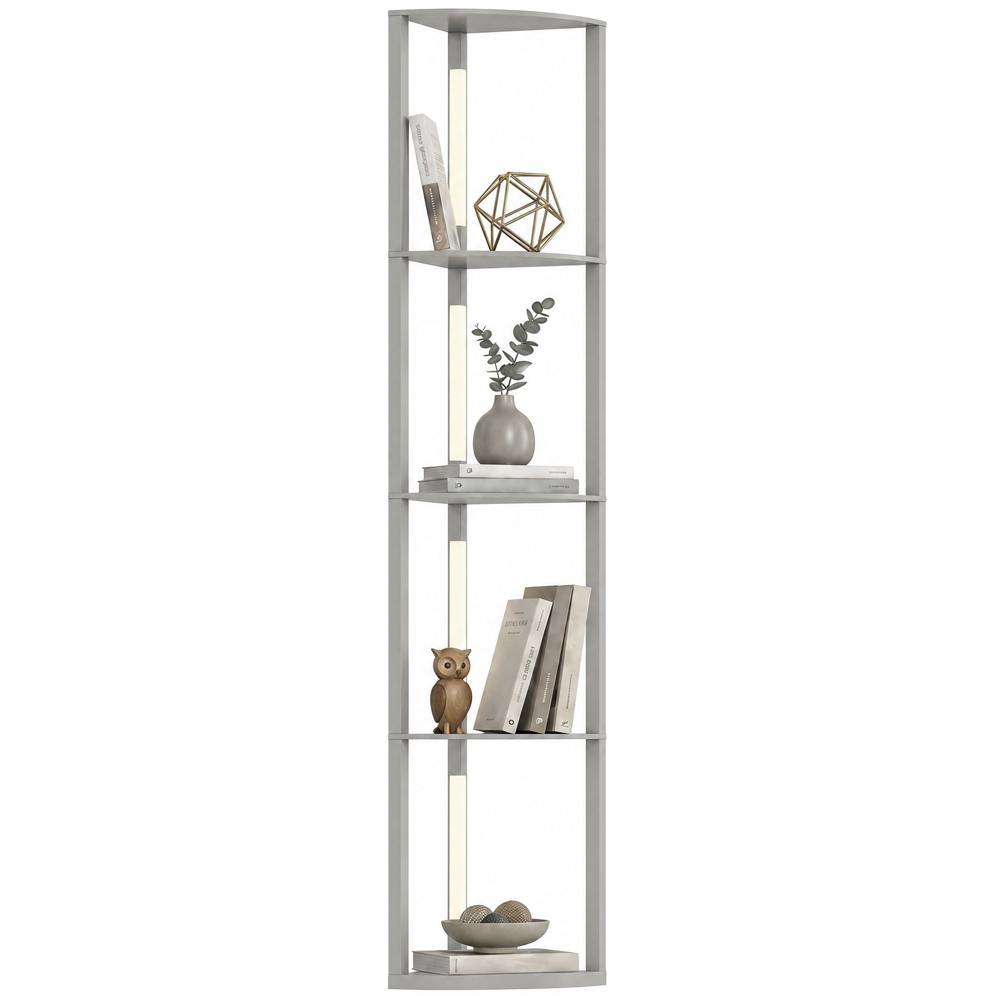 HOMCOM 4 Tier Shelved LED 3 Level Brightness Floor Lamp – Grey