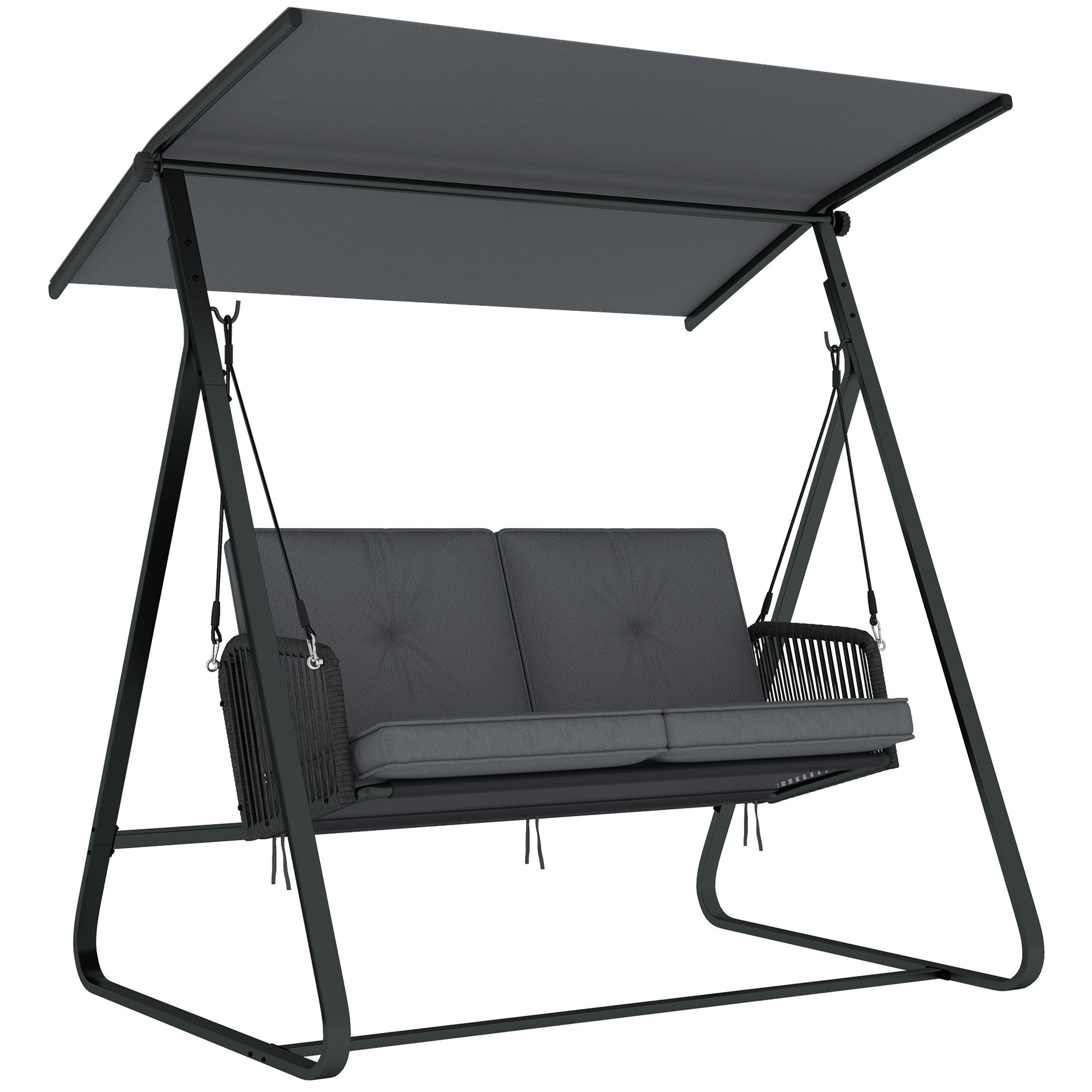 Outsunny 2 Seater Rattan Adjustable Garden Egg Swing Chair - Dark Grey