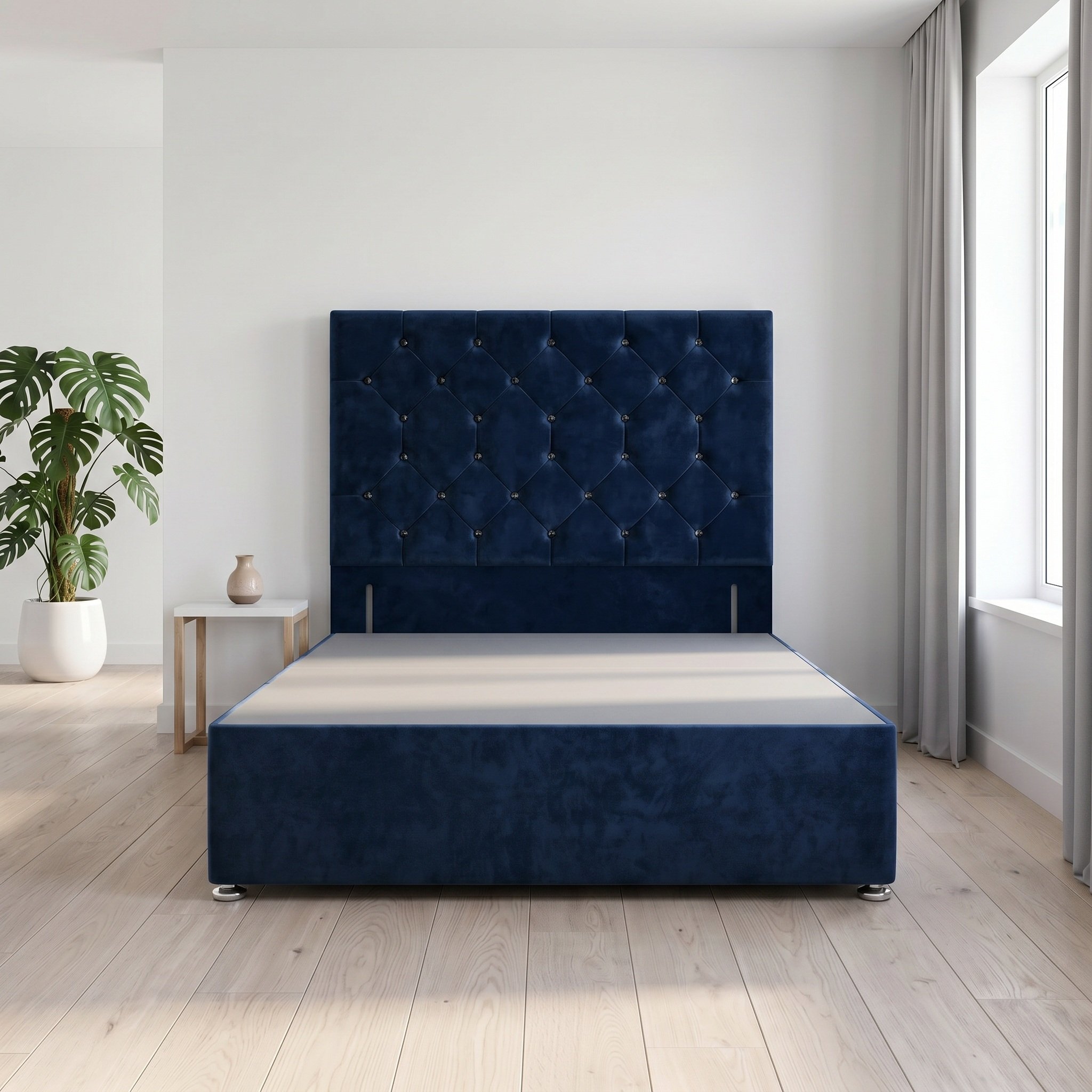Somnior Diamante Velvet 2FT6 Small Single Divan Bed Base - Navy